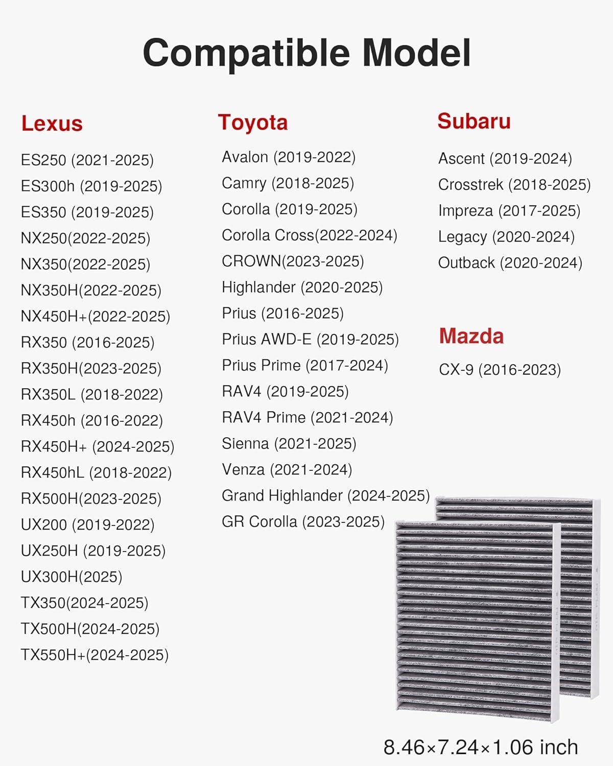 Puroma 1 Pack Cabin Air Filter with Activated Carbon, Replacement for CP157, CF12157, Select Lexus, Mazda, Subaru and Toyota Avalon, Camry, Corolla, Highlander, Prius, RAV4, Sienna, Venza - Image 9
