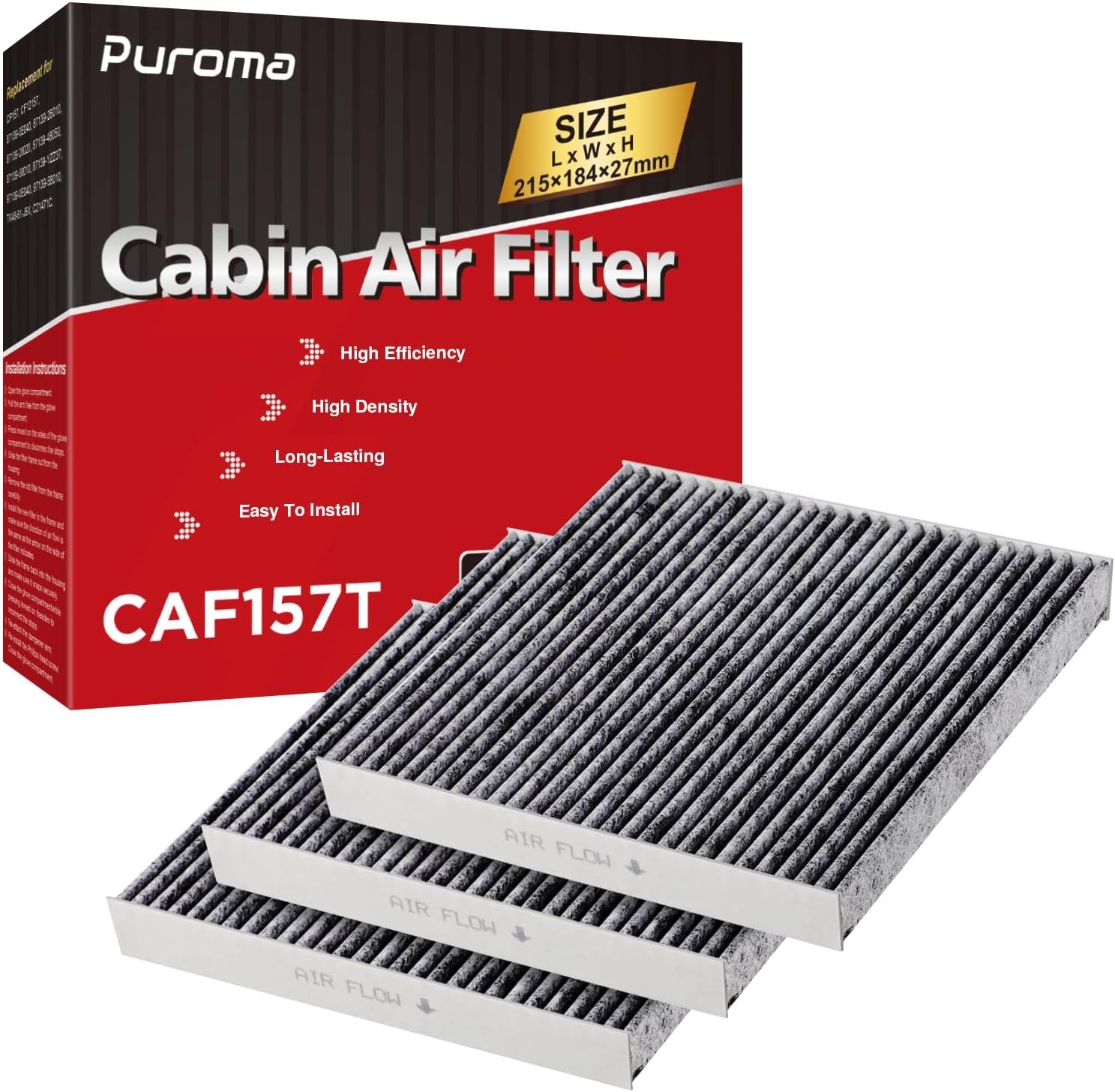 Puroma 1 Pack Cabin Air Filter with Activated Carbon, Replacement for CP157, CF12157, Select Lexus, Mazda, Subaru and Toyota Avalon, Camry, Corolla, Highlander, Prius, RAV4, Sienna, Venza - Image 10