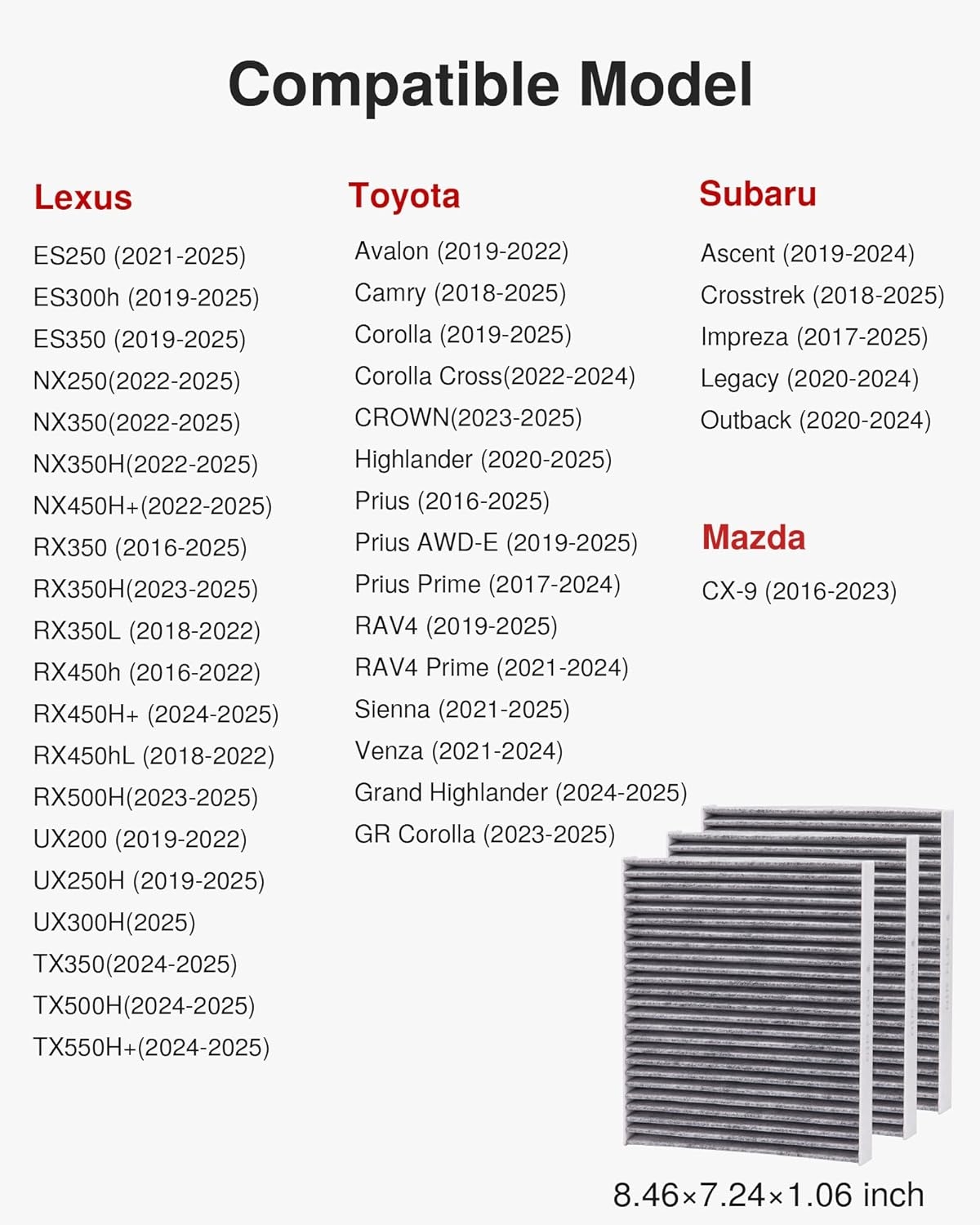 Puroma 1 Pack Cabin Air Filter with Activated Carbon, Replacement for CP157, CF12157, Select Lexus, Mazda, Subaru and Toyota Avalon, Camry, Corolla, Highlander, Prius, RAV4, Sienna, Venza - Image 11