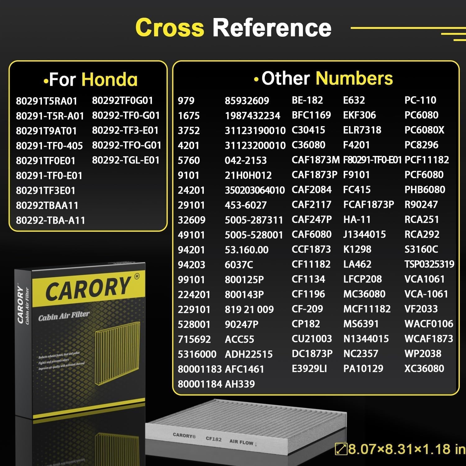 Cabin Air Filter w/Activated Carbon for Some 2011-2025 Honda, Acura Models - CR-V, Civic, Fit, HR-V, Odyssey, Insight, RDX, MDX, TLX, Integra, Clarity, CR-Z - Image 3