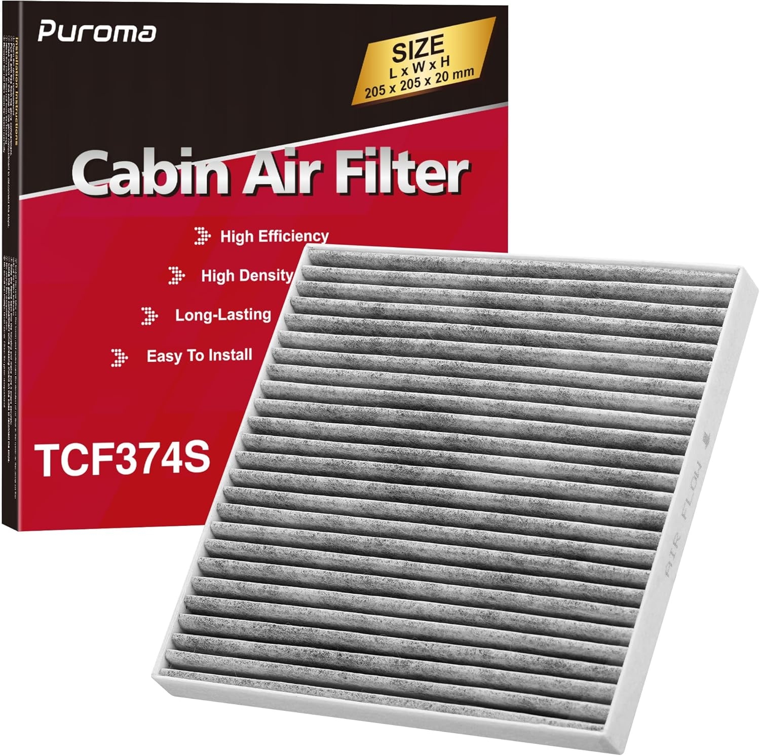 Puroma Cabin Air Filter with Activated Carbon, Replacement for CP374, CF10374, CAF1765, CAF7765, Tacoma, Dodge Dart, Pontiac Vibe, 87139-YZZ09 and 88508-04010, Chrysler: 68164981AA