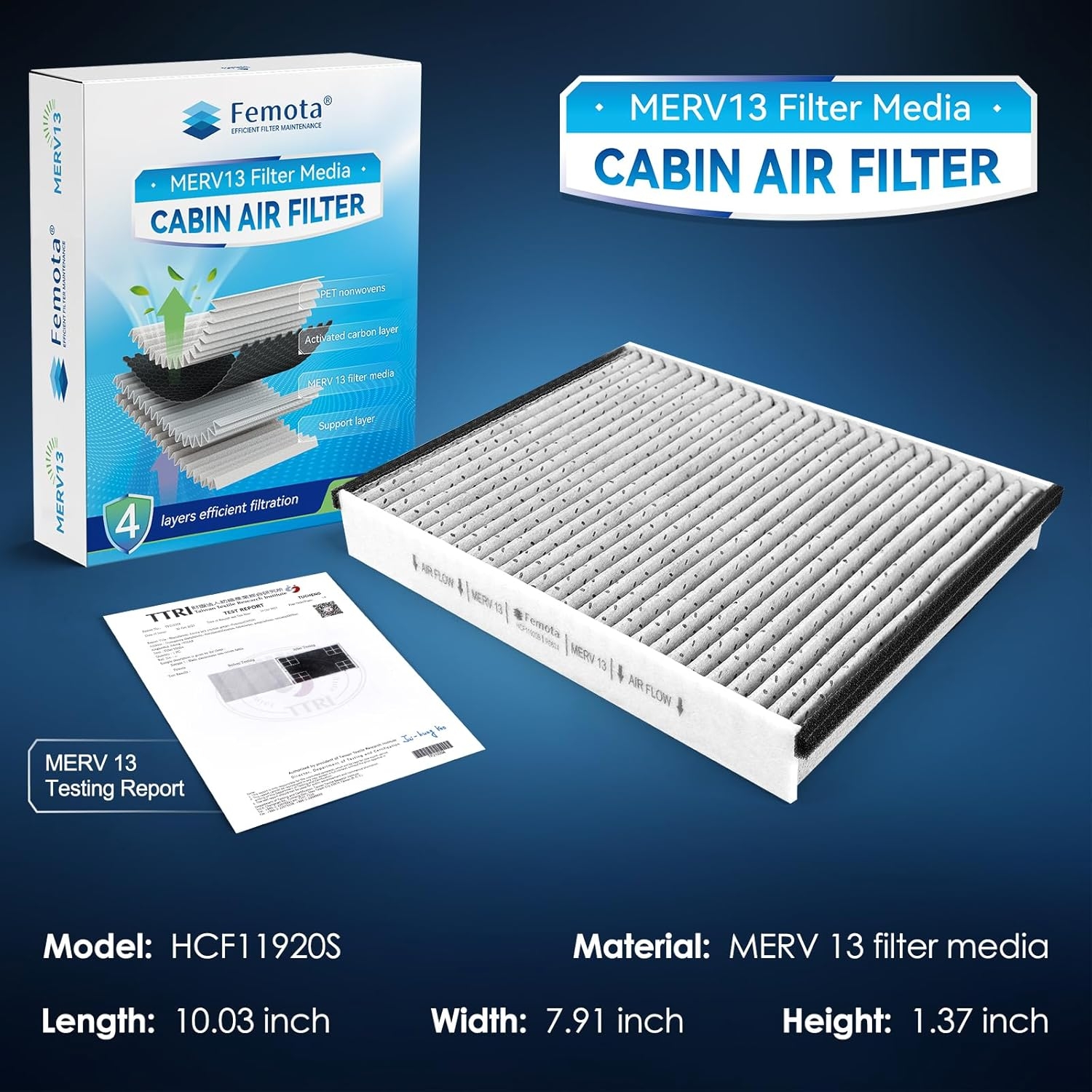 MERV 13 Cabin Air Filter with Activated Carbon, CF11920 Replacement for Ford Escape, Focus, Transit Connect, C-Max, GT, Lincoln MKC. - Image 2