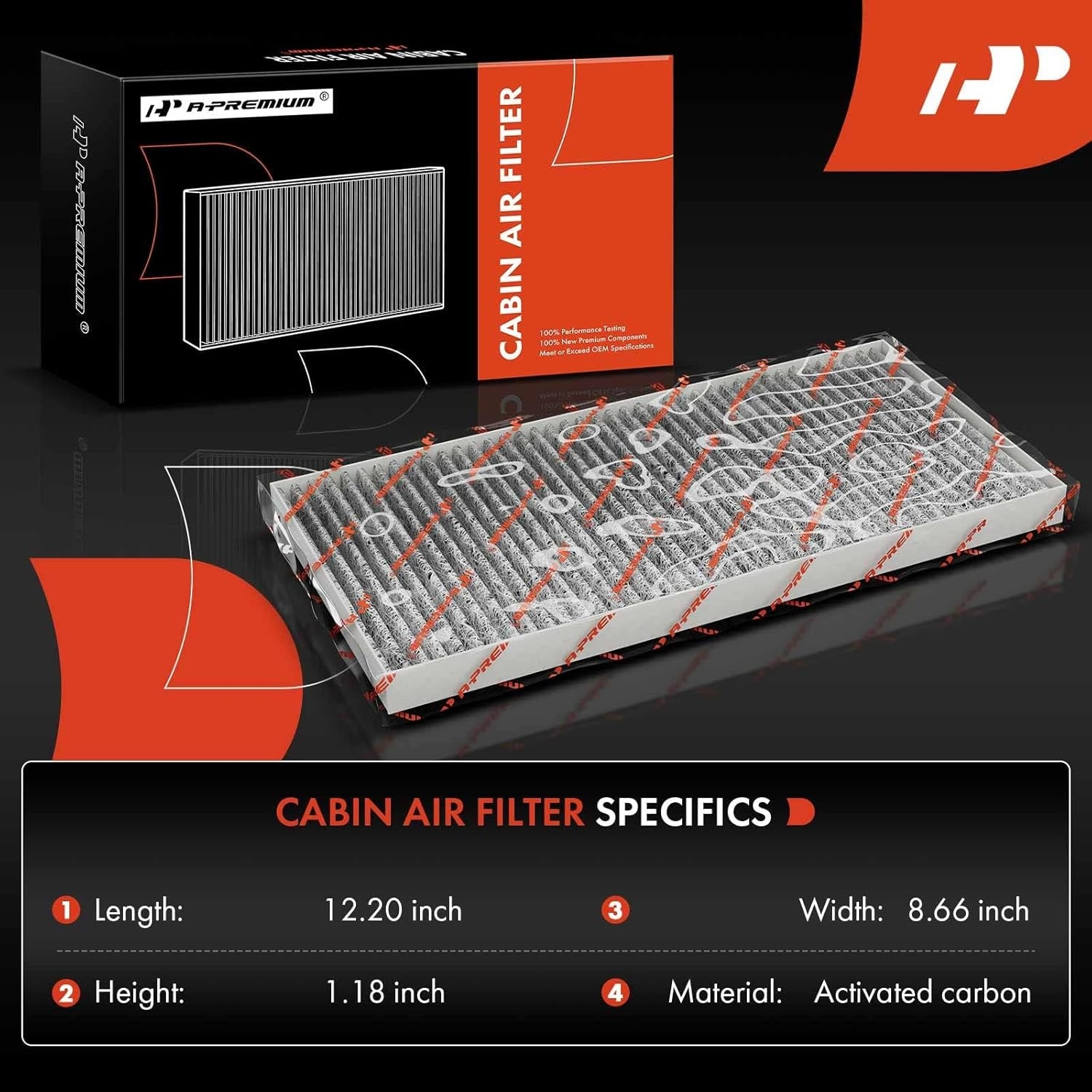 A-Premium Cabin Air Filter with Activated Carbon for Audi A4, A5 Quattro, A6 allroad, A7 Sportback, A8 Quattro, Q5, Q7, Q8, e-tron S, S4 & Porsche Cayenne, Macan - Image 2