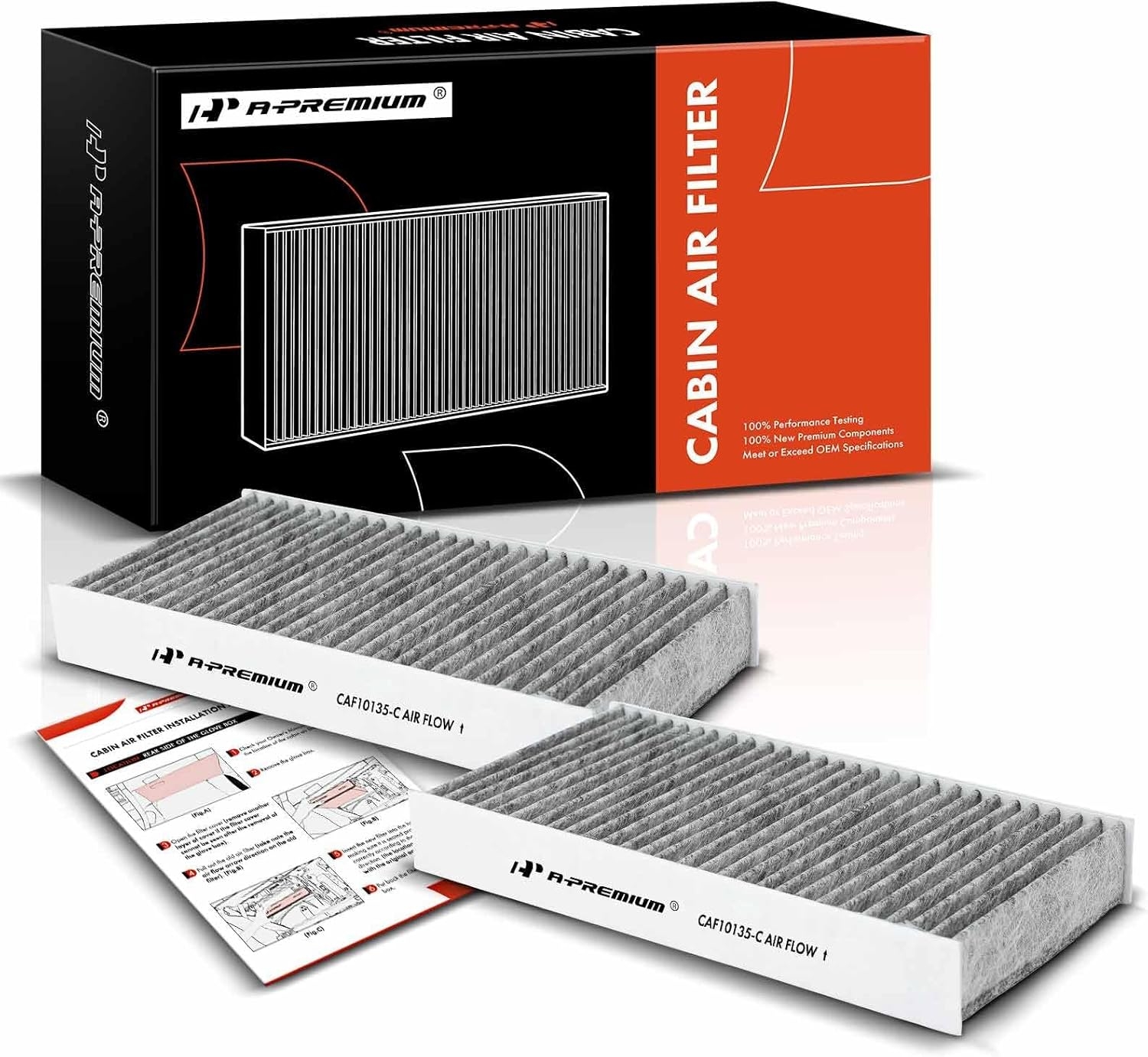 A-Premium 2-PC Cabin Air Filter w/Activated Carbon Compatible with Honda - Acura Model - Civic (01-05), CR-V (02-06), Element (03-11), CSX (06), EL (97-00 02-05), RSX (02-06)