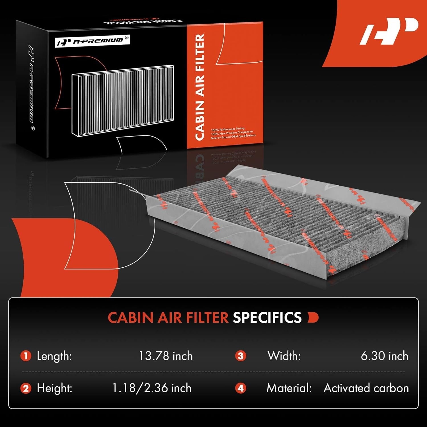 A-Premium Cabin Air Filter with Activated Carbon Compatible with Ford Focus 2000-2007, Escort 2000-2003, Transit Connect 2010-2013 - Image 2