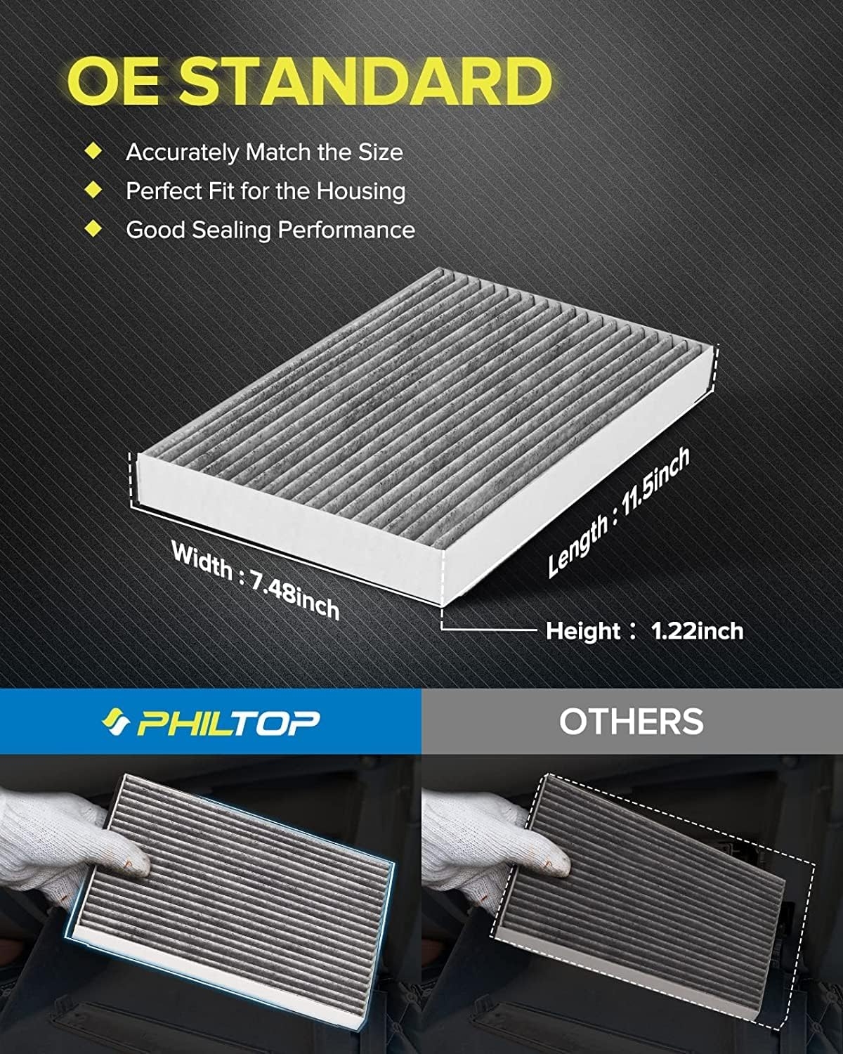 PHILTOP Cabin Air Filter, Replace for CF8392A, Impala, Impala Limited, Allure, LaCrosse, Regal, Monte Carlo, Century, Intrigue, Premium Cabin Filter with Activated Carbon Filter Up Dust Pollen Odor - Image 7