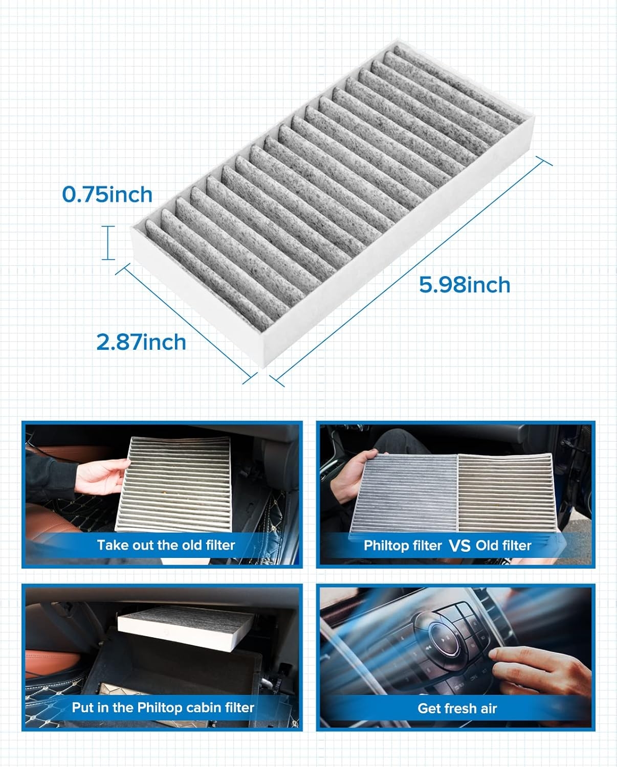 PHILTOP Cabin Air Filter, Replace for CF8392A, Impala, Impala Limited, Allure, LaCrosse, Regal, Monte Carlo, Century, Intrigue, Premium Cabin Filter with Activated Carbon Filter Up Dust Pollen Odor - Image 21