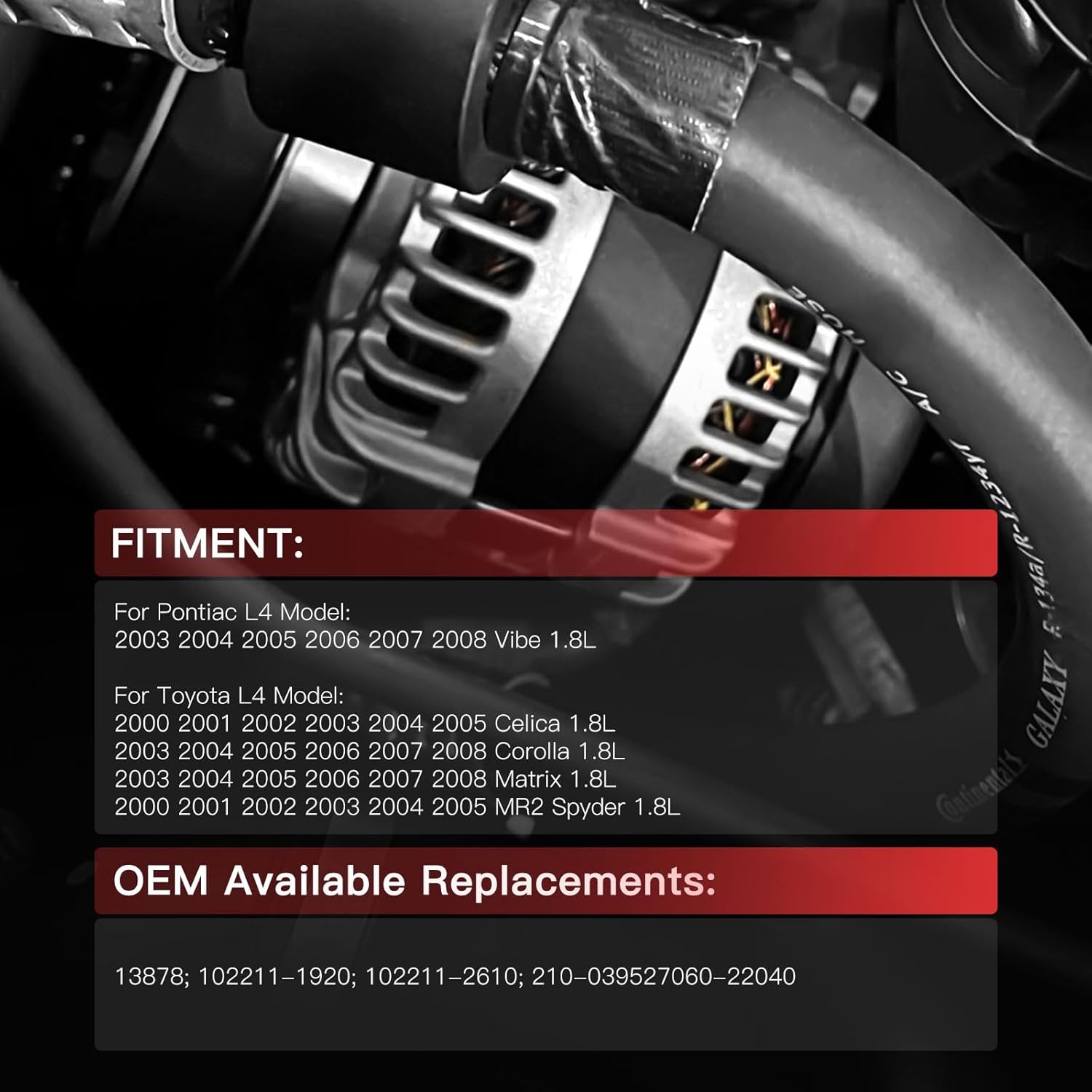 L4 1.8L New ASTOU Alternator Replacement for Toyota Corolla 2003 2005 2006 2007 2008, Matrix 2003-2008, Celica 2000-2005, for Pontiac Vibe 2003 2004 2005 2006 2007 2008 Replace 27060-0D110 13878 - Image 7