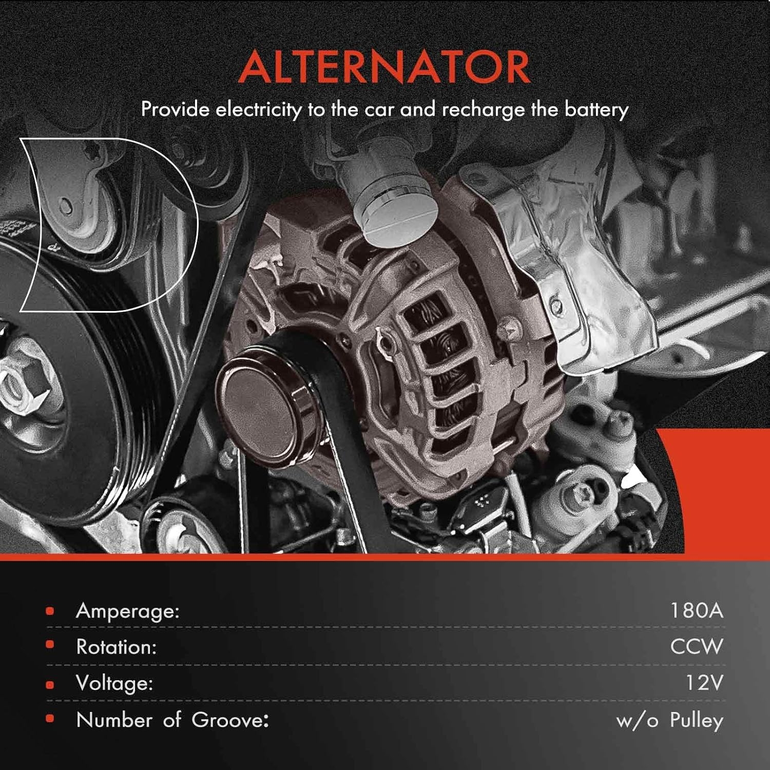 A-Premium Alternator Compatible with Volvo XC60 10-16, XC90 07-14, S60 11-16, S80 07-15, V60 15-16, V70 08-10, 180Amp 12V Counterclockwise, Replace 0121715009, 0125811051 - Image 2