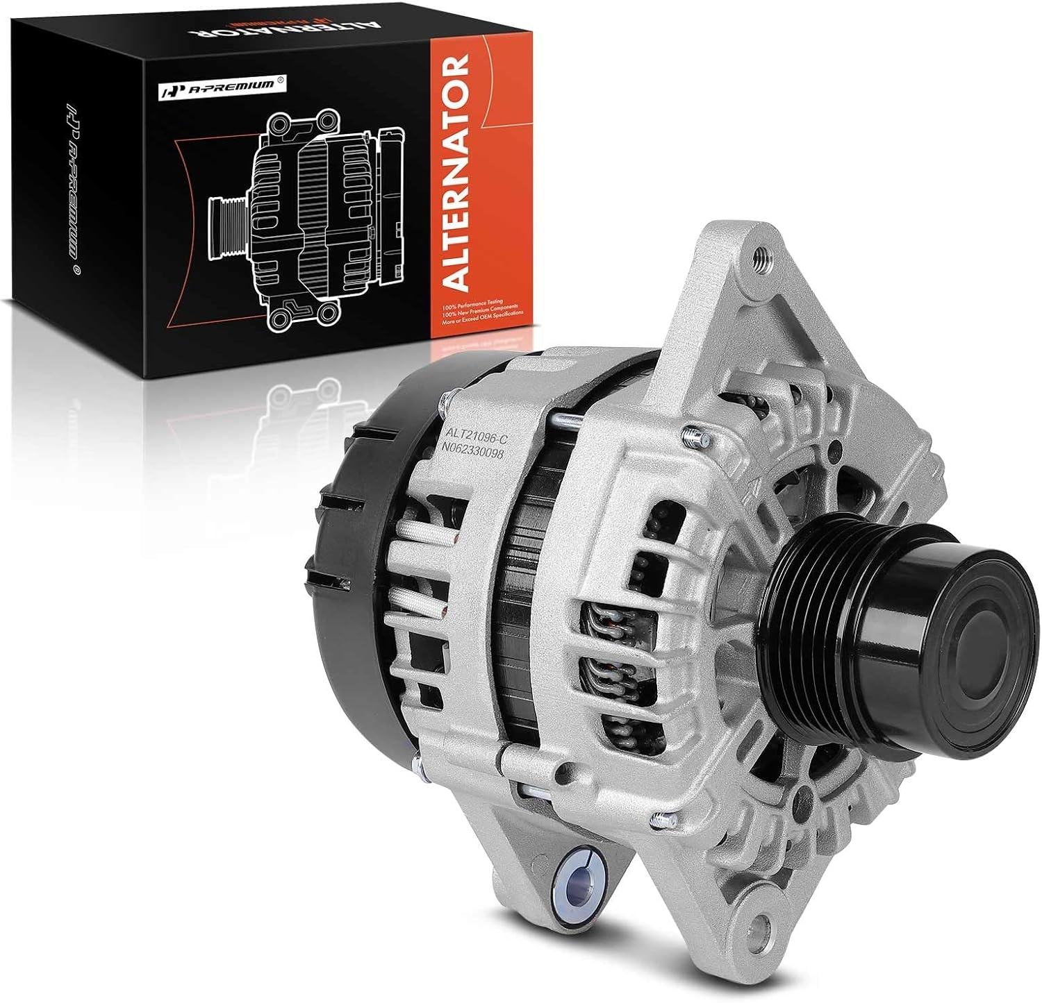 A-Premium Alternator Compatible with Kia Soul 2017-2019, Rio 2018-2019, Seltos 2021 - Hyundai Accent 2018-2019, 1.6L, 12V 130A 6-Groove Clutch Pulley Clockwise, Replace 2626125, 373002B970