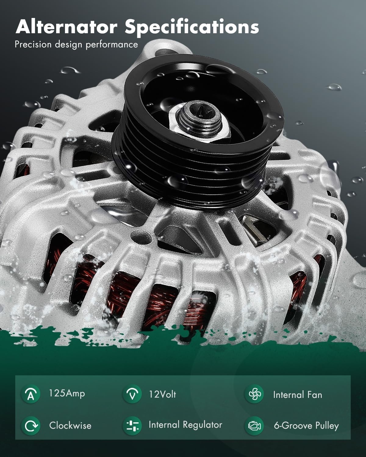 SCITOO Alternator Fits for Chevrolet for Malibu 3.5L 2007-2010,for Pontiac for G6 3.5L 2006-2010,for G6 3.9L 2006-2009,for Saturn for Aura 3.5L 2007-2008 12V 125Amp CW 6-Groove Pulley 11142 - Image 2