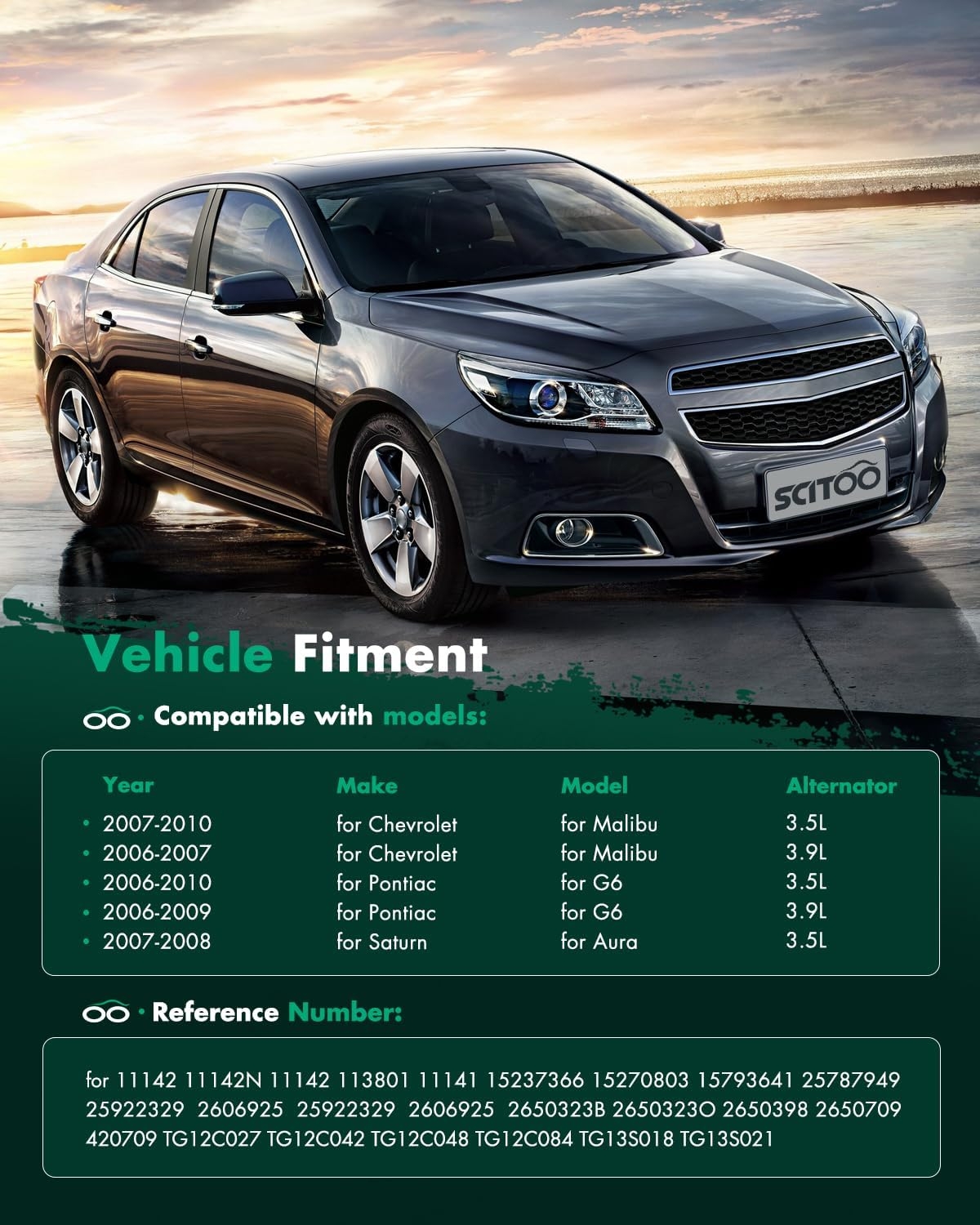 SCITOO Alternator Fits for Chevrolet for Malibu 3.5L 2007-2010,for Pontiac for G6 3.5L 2006-2010,for G6 3.9L 2006-2009,for Saturn for Aura 3.5L 2007-2008 12V 125Amp CW 6-Groove Pulley 11142 - Image 7