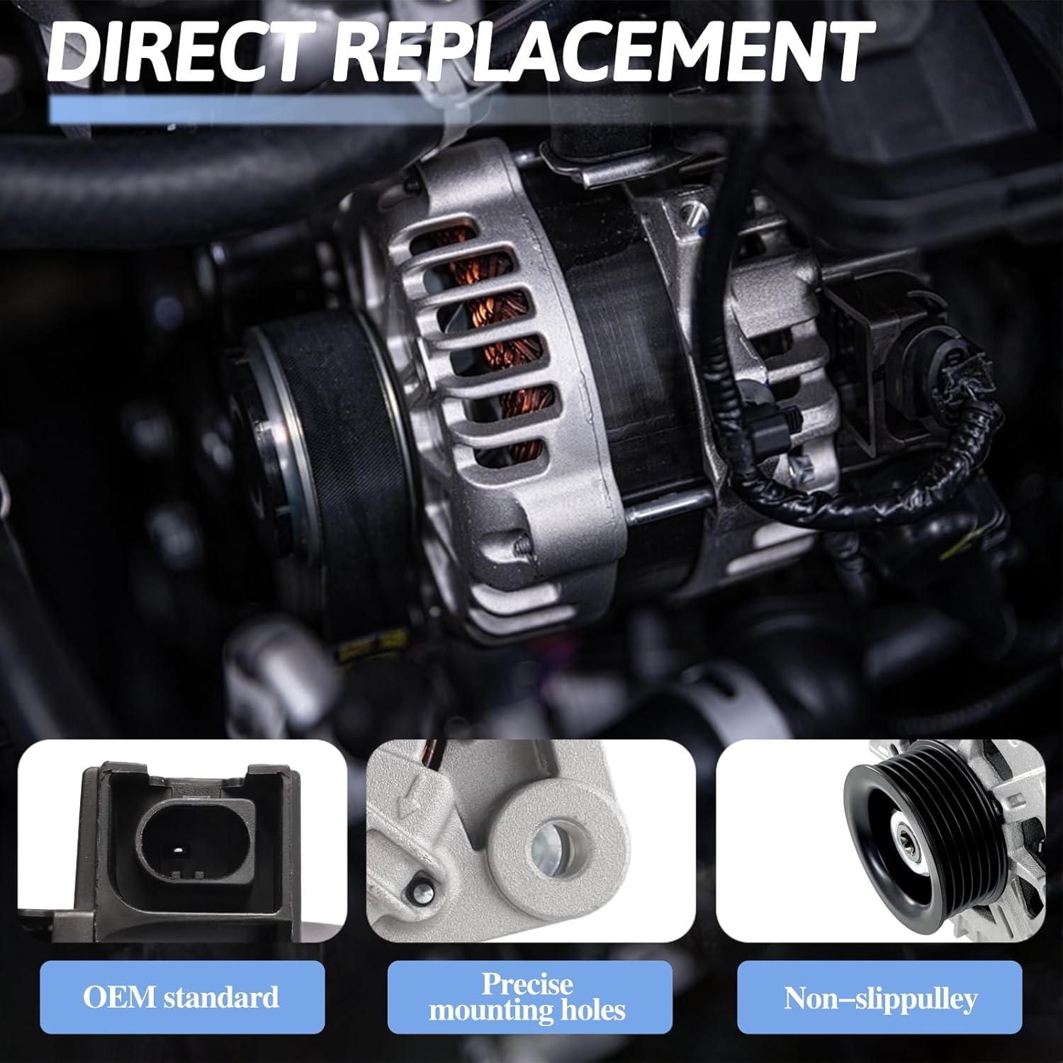 Alternator Replace 37300-3L060 Compatible with Hyundai Palisade 2020-2025 3.8L V6 Compatible with Kia Telluride 2020-2024 3.8L V6 13.5V 180A 6-Groove Pulley Clockwise - Image 4