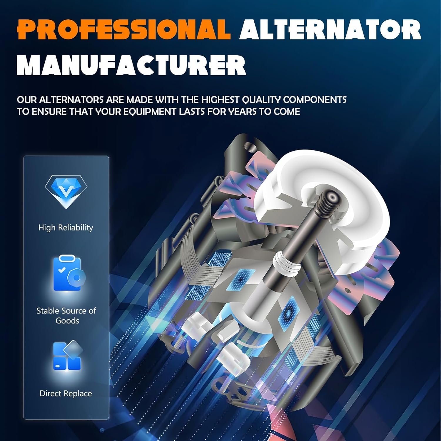 New Alternator Compatible with 5.9 5.9L 2001-2003 Dodge Durango, 2002 2003 Ram 1500 2500 3500, 130 Amp 12V CW, 56029701AA 421000-0111 421000-0113 13914 AND0292 - Image 2