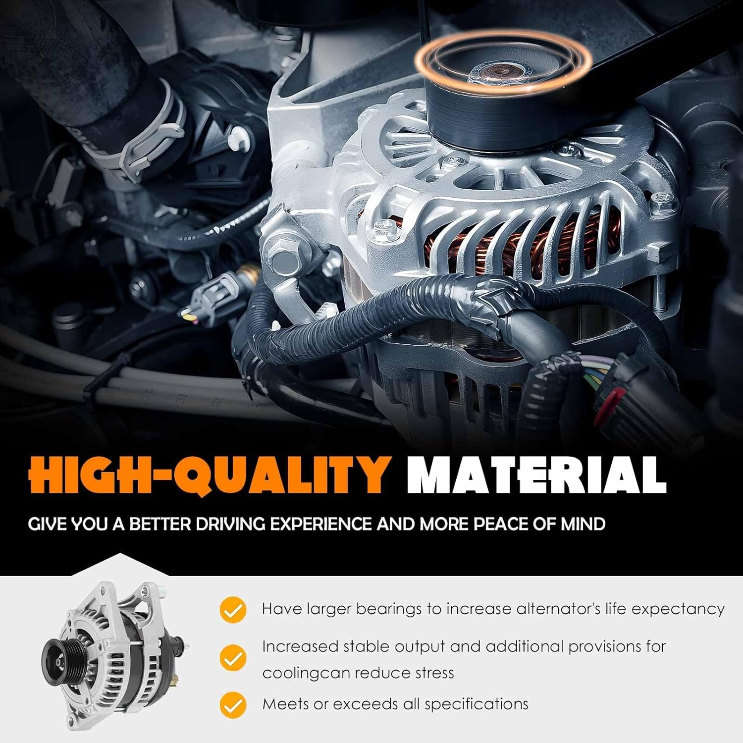 New Alternator Compatible with 5.9 5.9L 2001-2003 Dodge Durango, 2002 2003 Ram 1500 2500 3500, 130 Amp 12V CW, 56029701AA 421000-0111 421000-0113 13914 AND0292 - Image 6