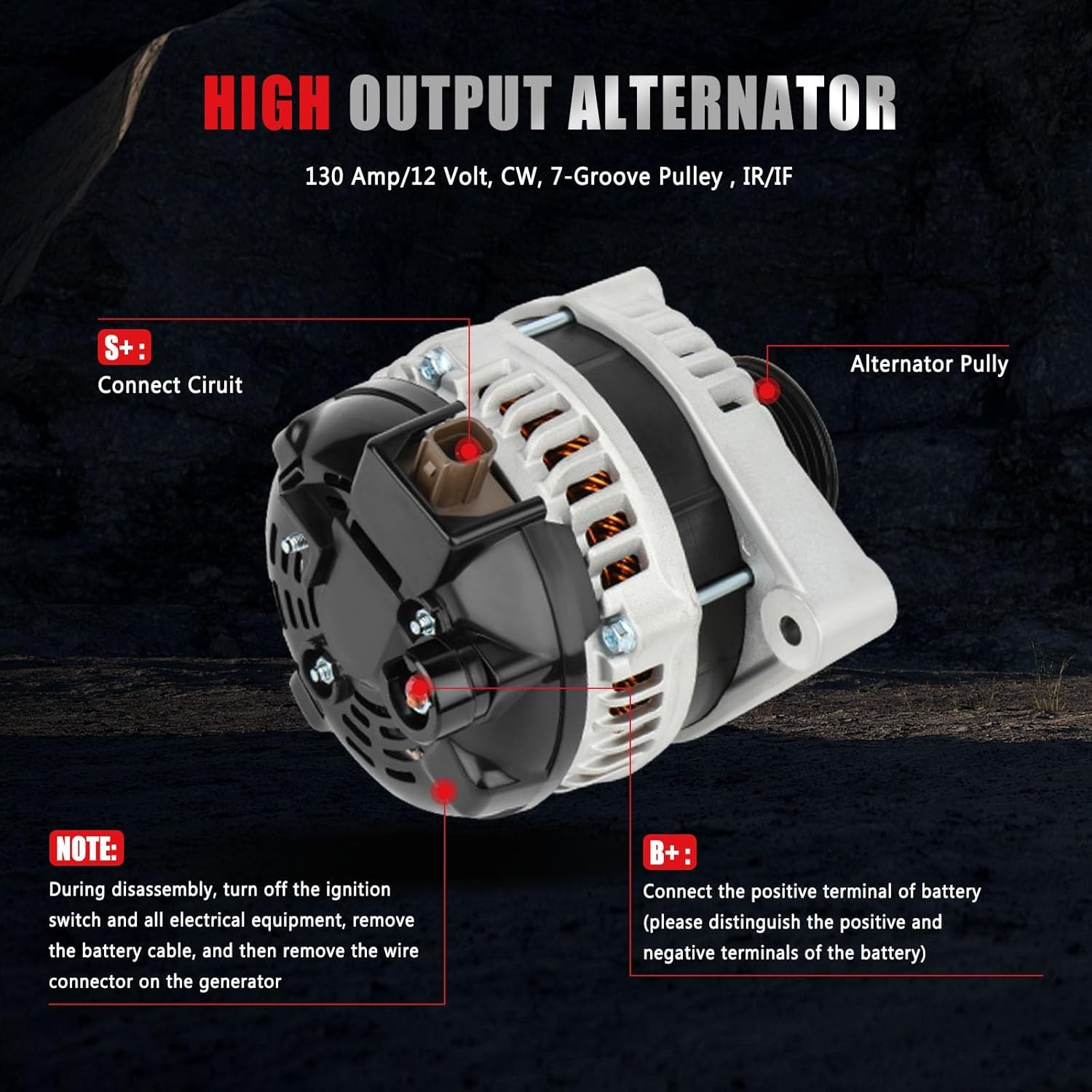 New Alternator Compatible for Honda for Accord 2.4L 2008-2012 for Acura for TSX 2.4L 2011-2013, 130Amp/12Volt High Output Alternator Replaces 31100-R40-A01RM 104210-5890 - Image 4