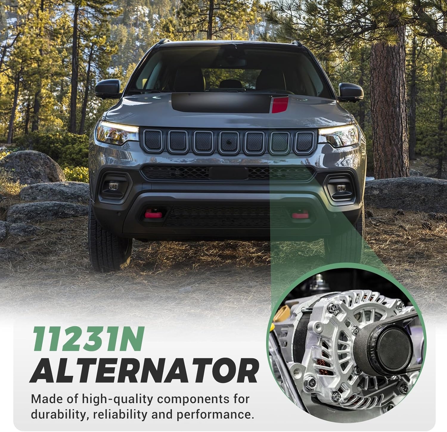 11231N Alternator-115A Fits for Chrysler 200/Cirrus/Sebring Dodge Avenger/Caliber Jeep Compass/Patriot, L4 2.0L/2.4L, 2007-2017 - 12V Clockwise, 6-Groove Clutch Pulley - Image 6