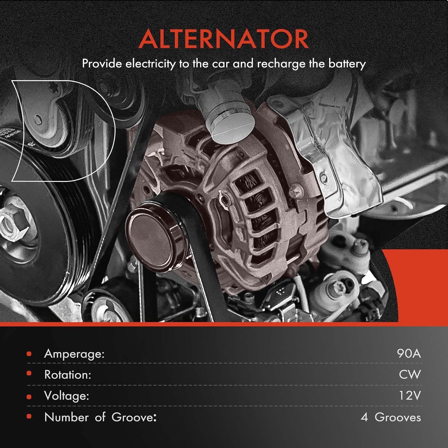 A-Premium Alternator Compatible with Hyundai Elantra 2001-2006, Accent 2000-2005, Tiburon 2003-2004/2007-2008, Tucson 2005 & Kia Sportage 2006, Spectra 2005, Spectra5 2005 - Image 2