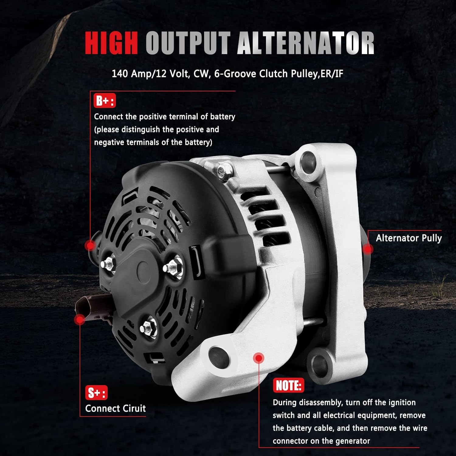 New Alternator Compatible with for Chrysler for Town & Country for Dodge for Grand Caravan 3.3L 3.8L 01-07, 12V 140AMP High Output Alternator OE AND0293 13871 421000-0011 - Image 4