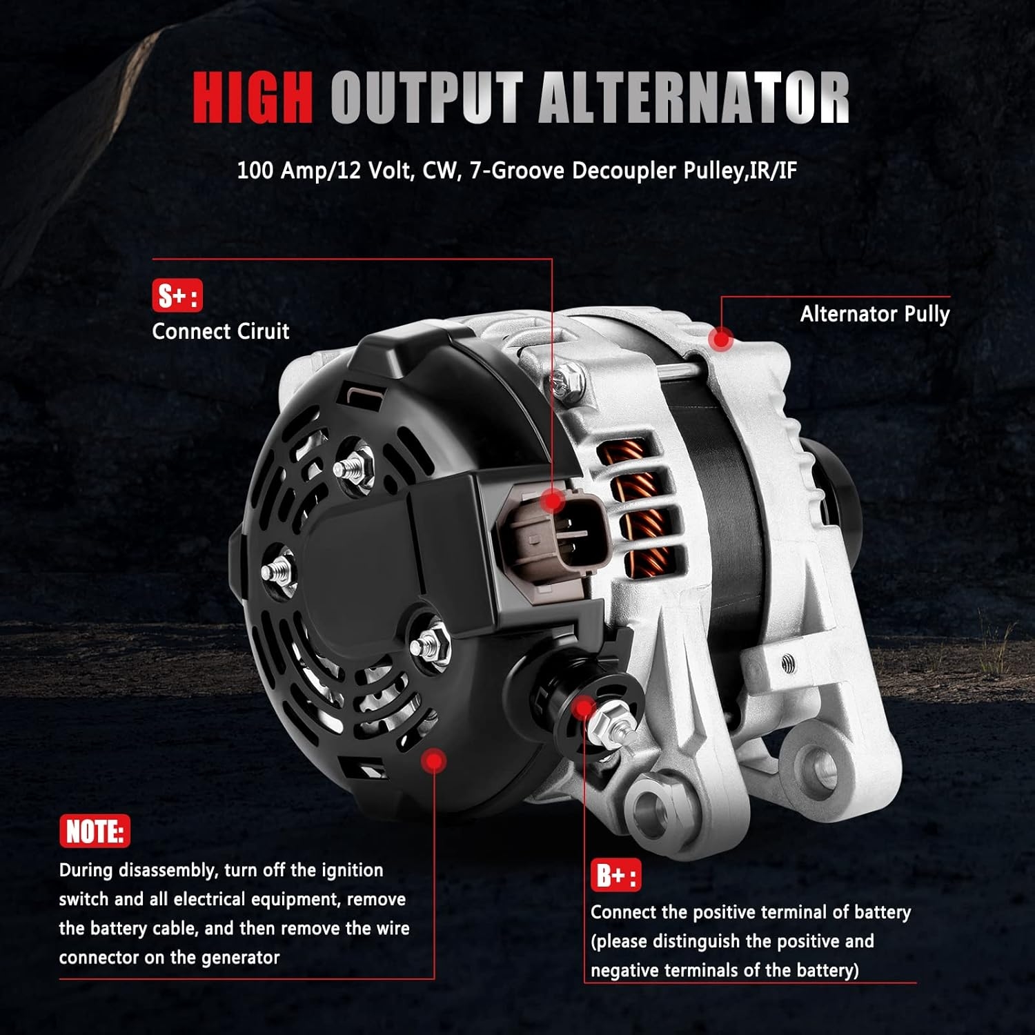 Alternator Replacement for 3.5L Toyota for Avalon 2005-2018 for RAV4 for Camry 2007-2017, for Lexus for RX350 2007-2009, 100 Amp High Output Alternator Replaces 11136 104210-207 104210-4470 - Image 3