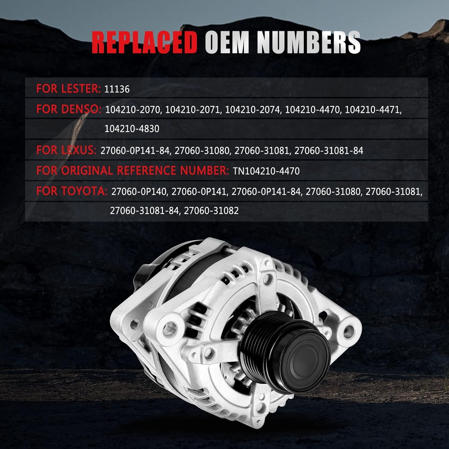 Alternator Replacement for 3.5L Toyota for Avalon 2005-2018 for RAV4 for Camry 2007-2017, for Lexus for RX350 2007-2009, 100 Amp High Output Alternator Replaces 11136 104210-207 104210-4470 - Image 4