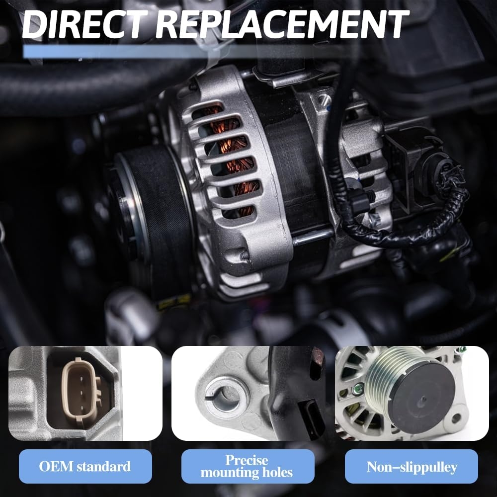 Alternator Replacement 23100-3TA1A Compatible with Nissan Altima 2013-2018 2.5L L4 Gas, 12V 110A 6-Groove Pulley CW Replace 231003TA1B - Image 4