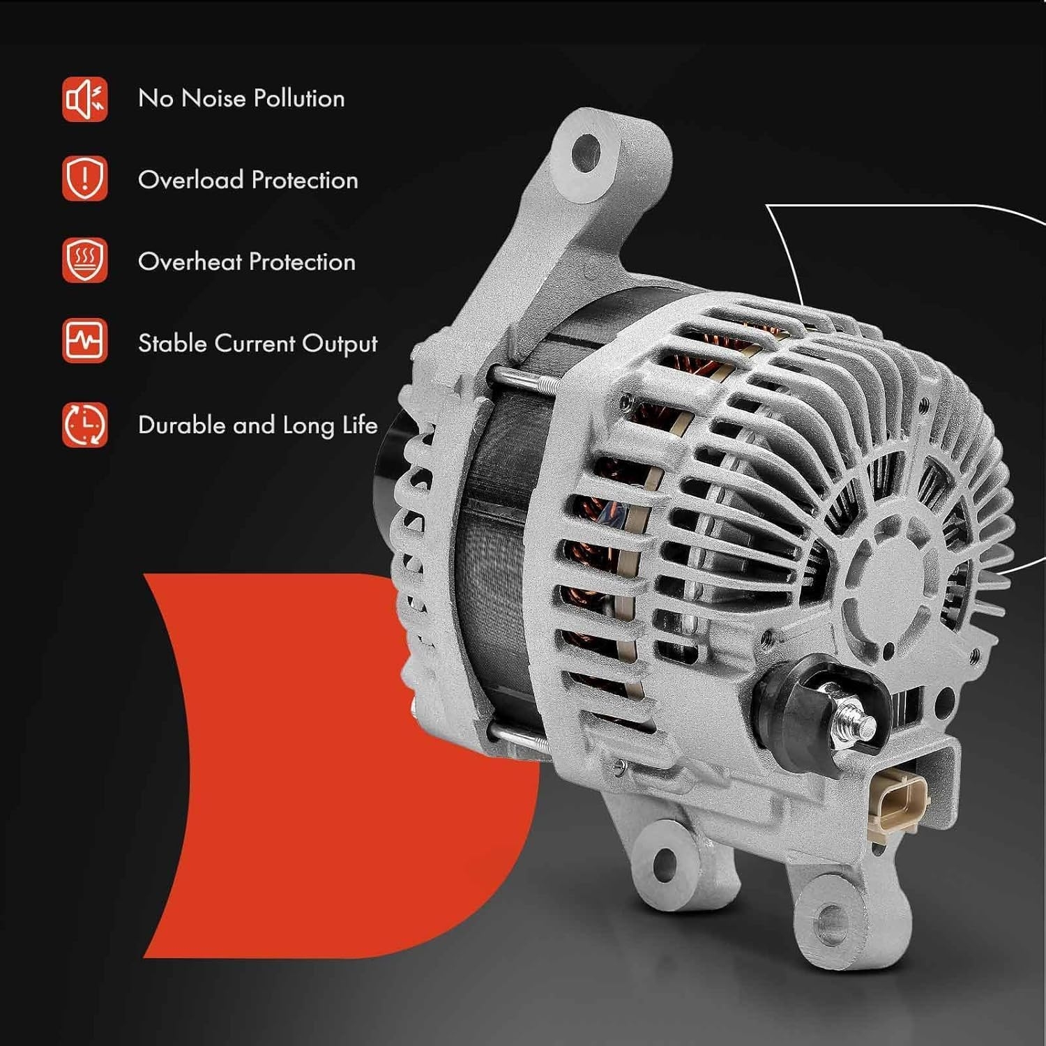 A-Premium Alternator Compatible with Ford Escape 2013-2019, Focus 2013-2015, Focus 2016-2018 Turbo, Transit Connect 2014-2018, 2.0L 2.3 L 2.5L, 12V 150A 4-Groove Clutch Pulley CW - Image 6