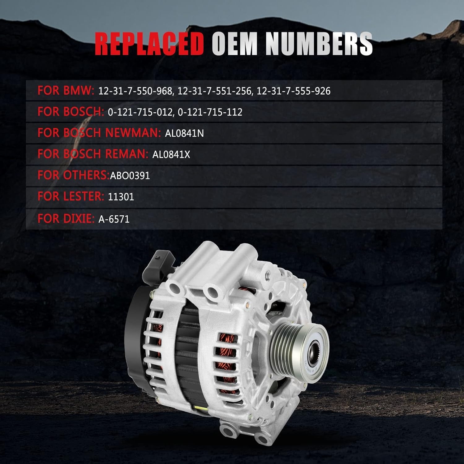 New Alternator Replacement for X3 2.5L 2007-2010 for 328i 2L 2012-2013 for 328xi 3L 2007-2008 for 528i xDrive 3L 2009-2010 for X5 4.8L 2007-2010 OE ABO0391 12-31-7-550-968 0-121-715-012 - Image 3