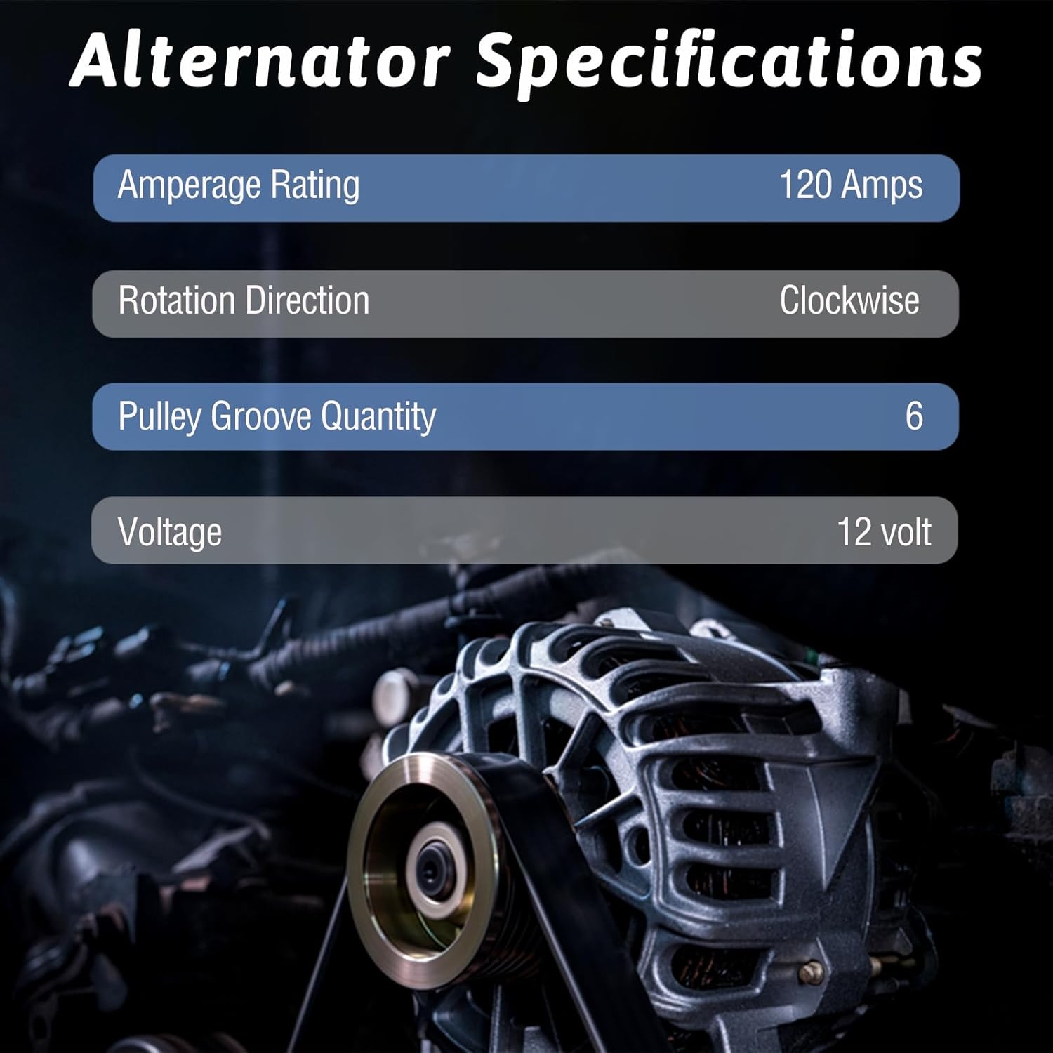 Alternator Replace 231004BA0B Compatible with Nissan Rogue 2014-2020 2.5L, for Nissan Rogue 2017-2019 2.0L,12V 120A 6-Groove Clutch Pulley Clockwise - Image 3