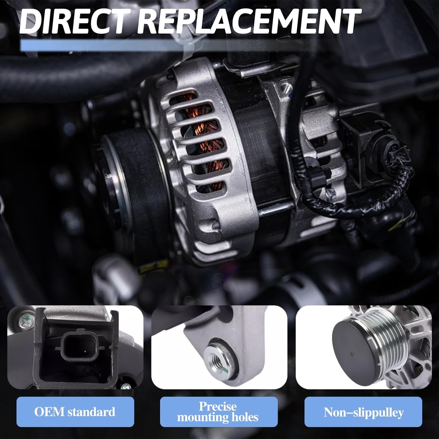 Alternator Replace 231004BA0B Compatible with Nissan Rogue 2014-2020 2.5L, for Nissan Rogue 2017-2019 2.0L,12V 120A 6-Groove Clutch Pulley Clockwise - Image 4