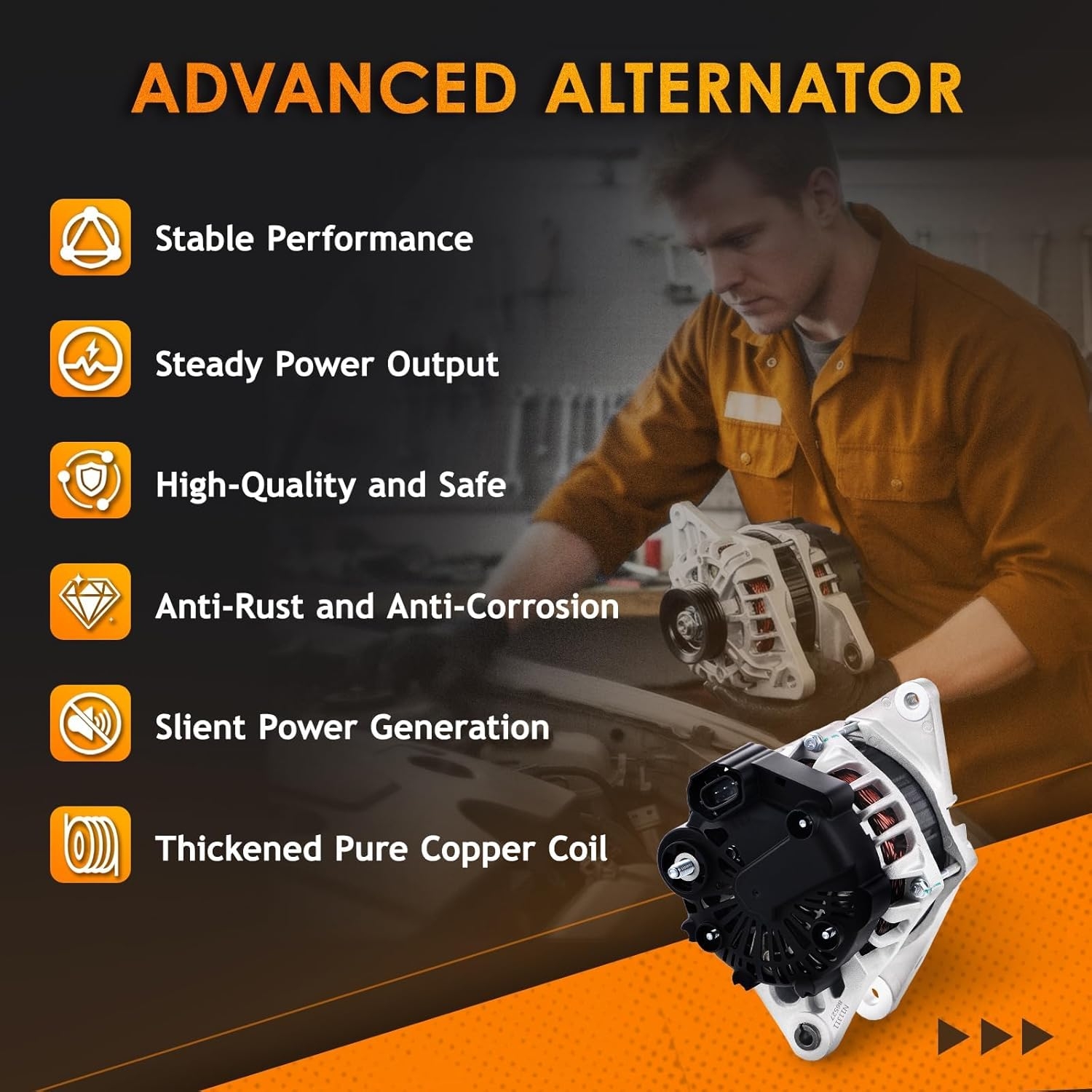 Alternator Replacement For Hyundai Elantra 2.0L 2007-2012, For Kia Soul 2.0L 2010 2011, Spectra 2.0L L4 2007-2009, 2655635, 600162, 3730023650, AVA0102, 40046020, 40046031, 11311N - Image 6