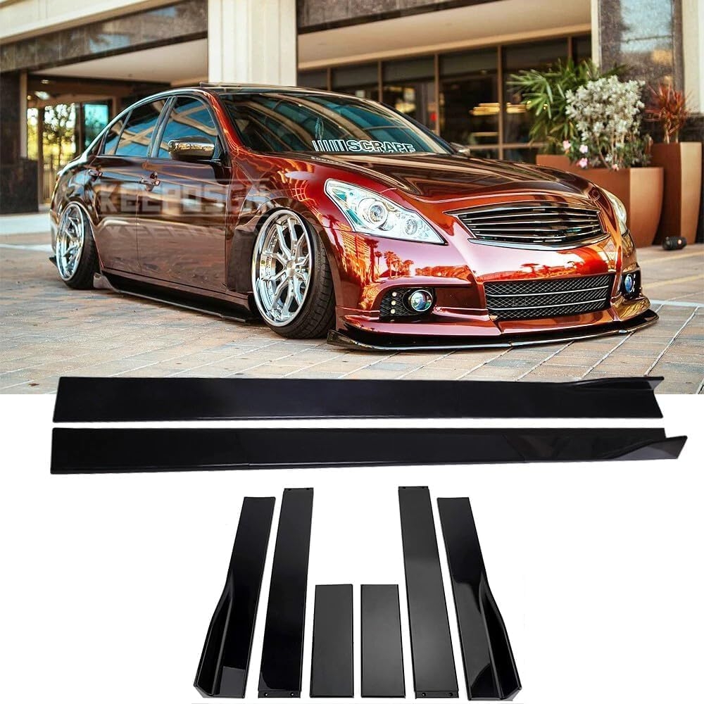 6 Pcs Universal Car Side Skirts 86.6" Car Rocker Panels Body Kit Side Skirt Compatible with BMW Infiniti G37 Q50 Chevy Camaro Honda Civic Accord Camry Ford Mazda (Gloss Black)