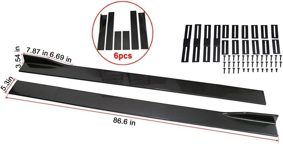 6 Pcs Universal Car Side Skirts 86.6" Car Rocker Panels Body Kit Side Skirt Compatible with BMW Infiniti G37 Q50 Chevy Camaro Honda Civic Accord Camry Ford Mazda (Gloss Black) - Image 3