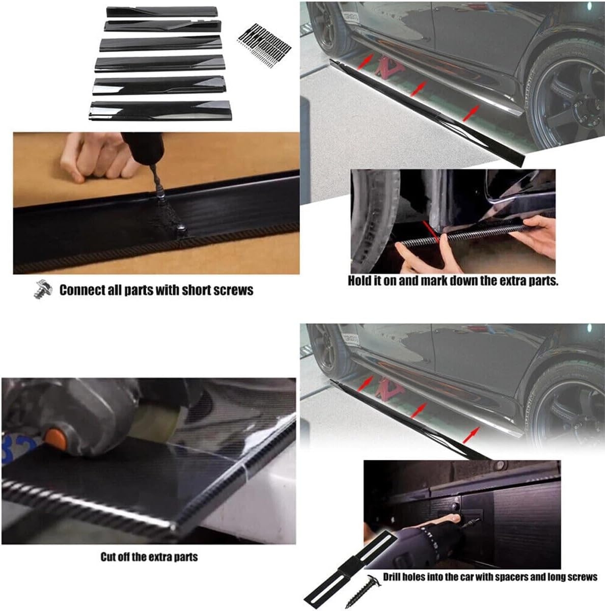 6 Pcs Universal Car Side Skirts 86.6" Car Rocker Panels Body Kit Side Skirt Compatible with BMW Infiniti G37 Q50 Chevy Camaro Honda Civic Accord Camry Ford Mazda (Gloss Black) - Image 7