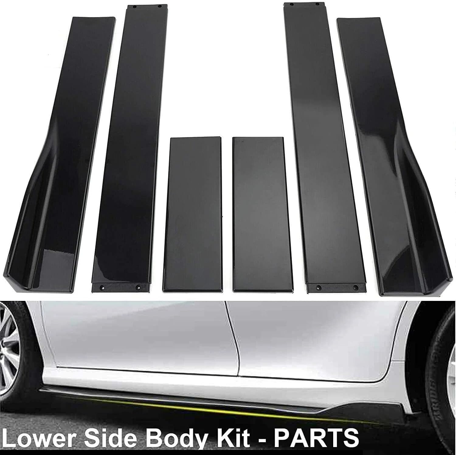 6 Pcs Universal Car Side Skirts 86.6" Car Rocker Panels Body Kit Side Skirt Compatible with BMW Infiniti G37 Q50 Chevy Camaro Honda Civic Accord Camry Ford Mazda (Gloss Black) - Image 8