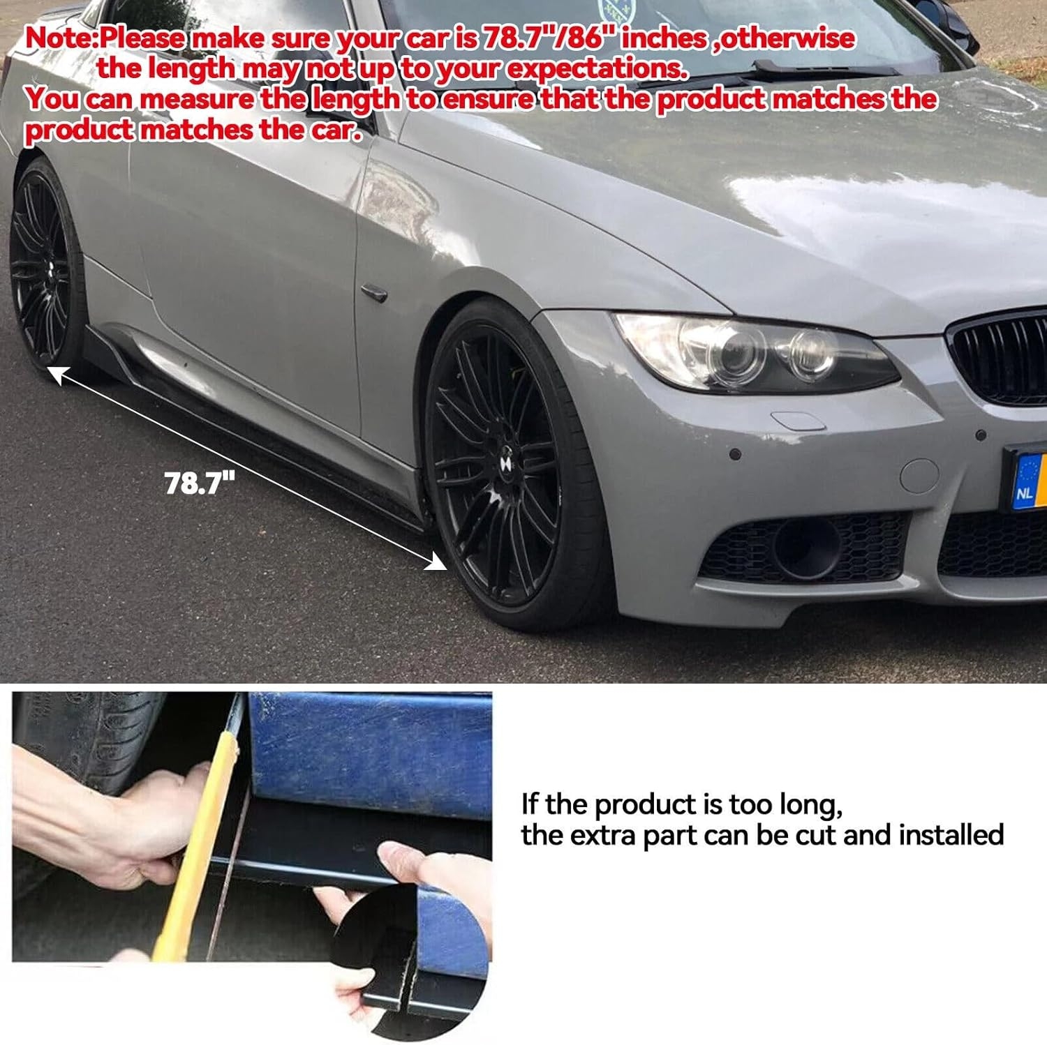 6 Pcs Universal Car Side Skirts 86.6" Car Rocker Panels Body Kit Side Skirt Compatible with BMW Infiniti G37 Q50 Chevy Camaro Honda Civic Accord Camry Ford Mazda (Gloss Black) - Image 13