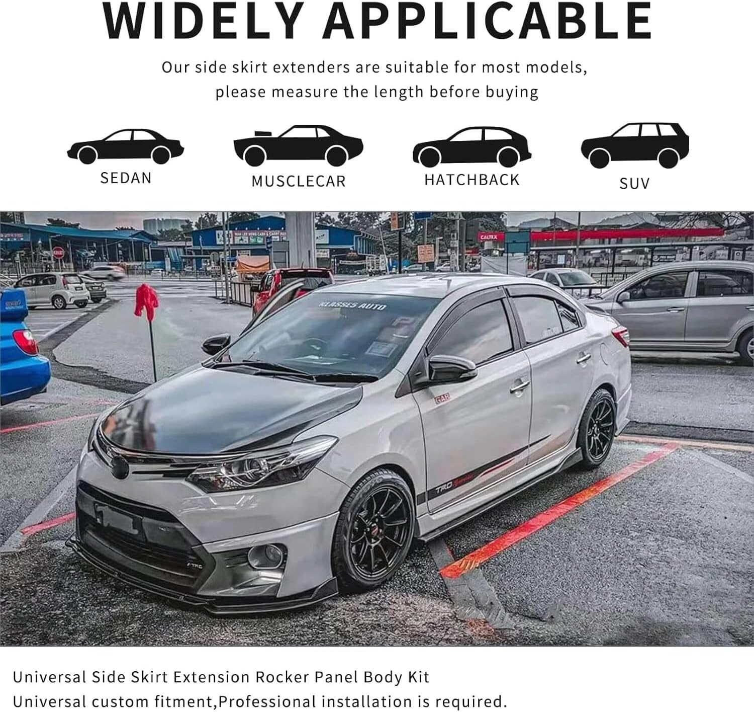 6 Pcs Universal Car Side Skirts 86.6" Car Rocker Panels Body Kit Side Skirt Compatible with BMW Infiniti G37 Q50 Chevy Camaro Honda Civic Accord Camry Ford Mazda (Gloss Black) - Image 21