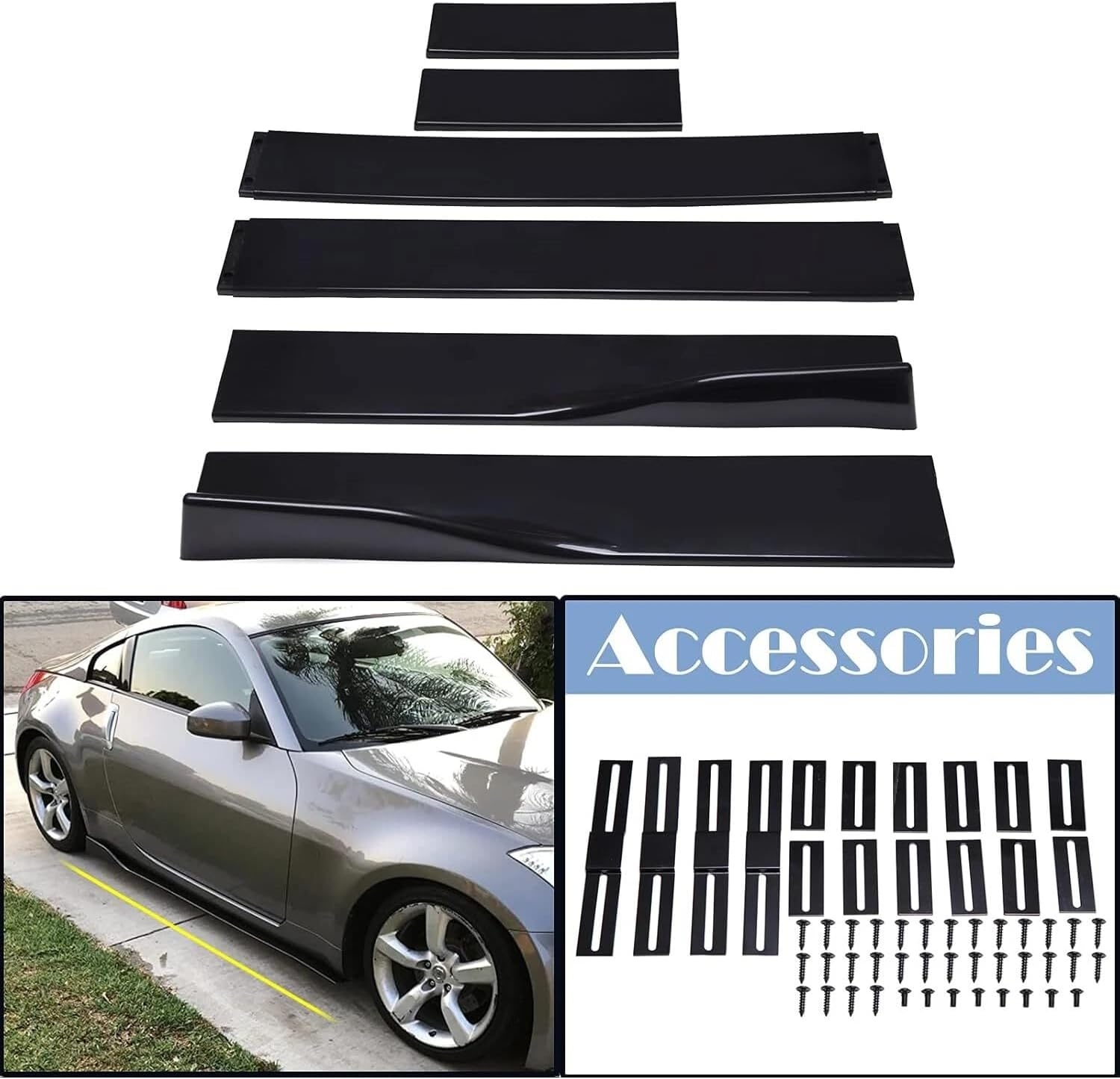 6 Pcs Universal Car Side Skirts 86.6" Car Rocker Panels Body Kit Side Skirt Compatible with BMW Infiniti G37 Q50 Chevy Camaro Honda Civic Accord Camry Ford Mazda (Gloss Black) - Image 22