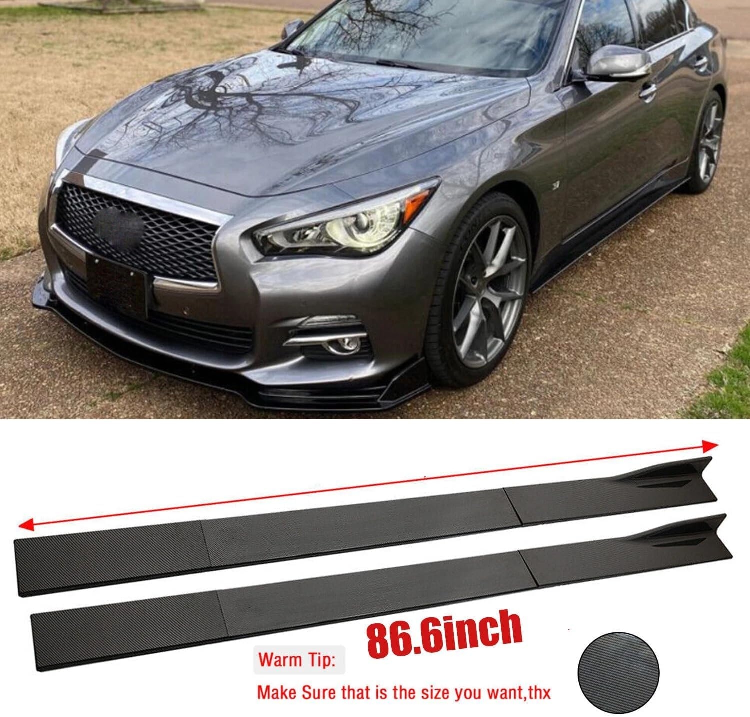6 Pcs Universal Car Side Skirts 86.6" Car Rocker Panels Body Kit Side Skirt Compatible with BMW Infiniti G37 Q50 Chevy Camaro Honda Civic Accord Camry Ford Mazda (Gloss Black) - Image 26