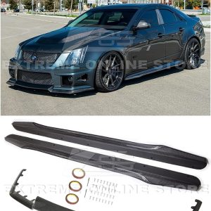 Replacement For 2009-2015 Cadillac CTS-V Sedan & Wagon Models | Carbon Package Style CARBON FIBER Front Bumper Lower Lip Splitter – Side Skirts Rocker Panel Pair