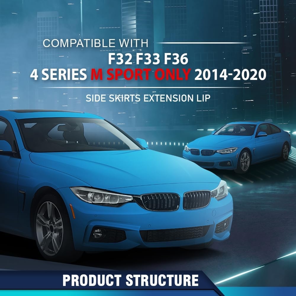 PIT66 Side Skirts Extension Panel Compatible with BMW F32 F33 F36 4 Series M Sport Only 2014 2015 2016 2017 2018 2019 2020 Black - Image 2