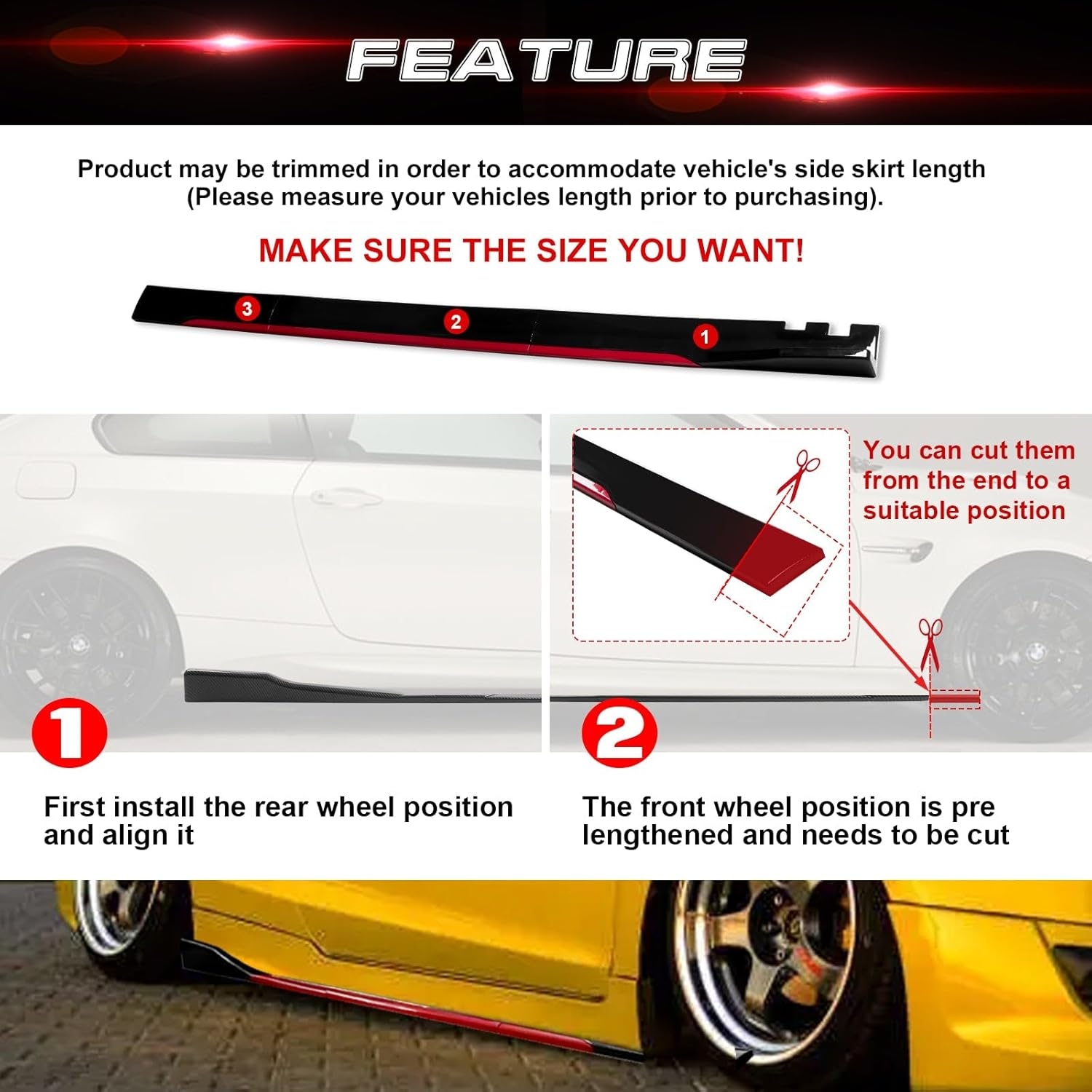 Xotic Tech Car Lower Side Skirts Protect Rocker Panel Splitter Winglets Diffuser Bottom Line Extension Body Kit Universal Fit - Image 4