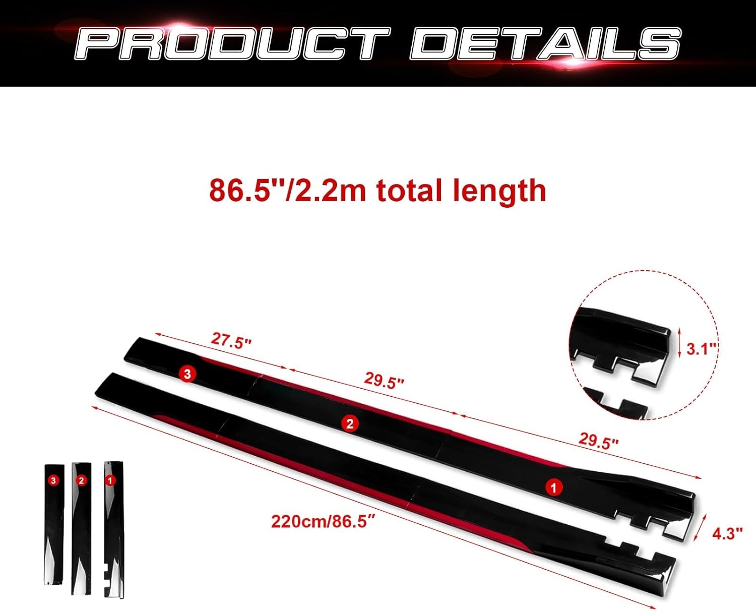 Xotic Tech Car Lower Side Skirts Protect Rocker Panel Splitter Winglets Diffuser Bottom Line Extension Body Kit Universal Fit - Image 5