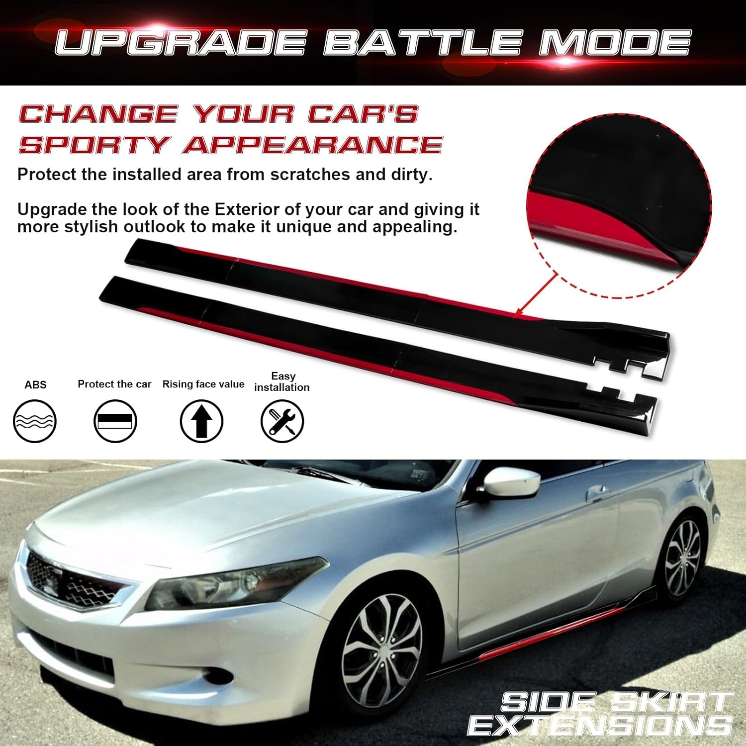 Xotic Tech Car Lower Side Skirts Protect Rocker Panel Splitter Winglets Diffuser Bottom Line Extension Body Kit Universal Fit - Image 8