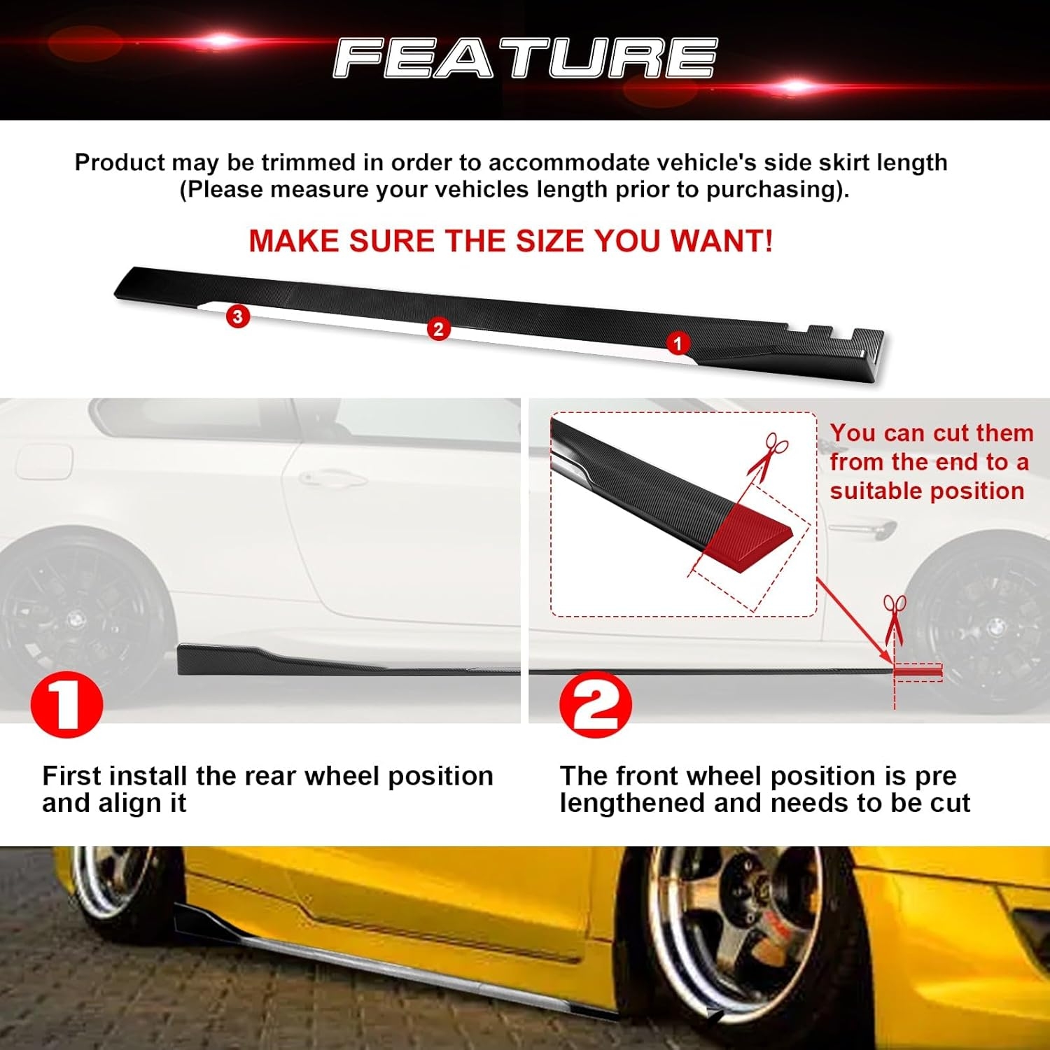 Xotic Tech Car Lower Side Skirts Protect Rocker Panel Splitter Winglets Diffuser Bottom Line Extension Body Kit Universal Fit - Image 13
