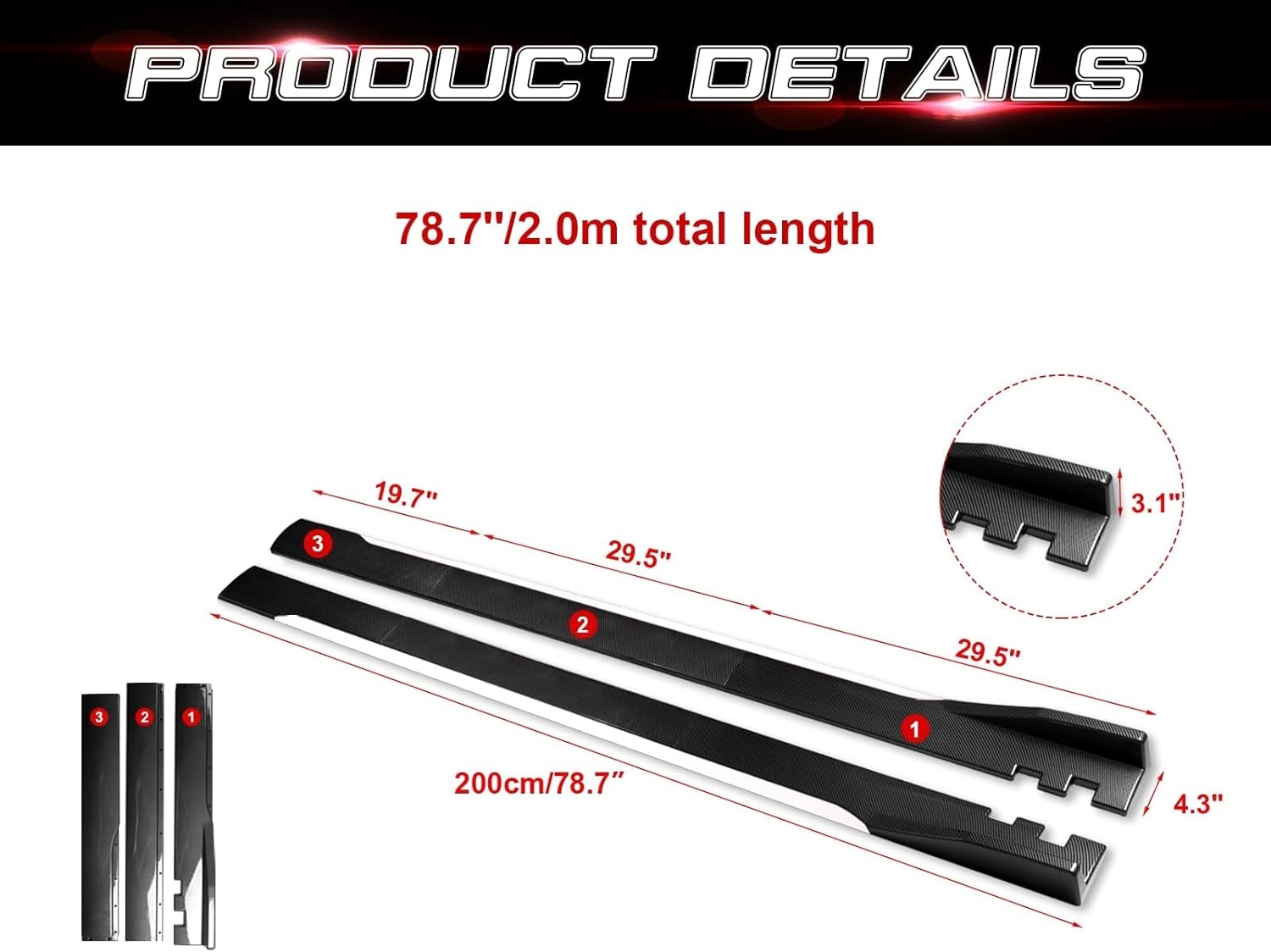 Xotic Tech Car Lower Side Skirts Protect Rocker Panel Splitter Winglets Diffuser Bottom Line Extension Body Kit Universal Fit - Image 14