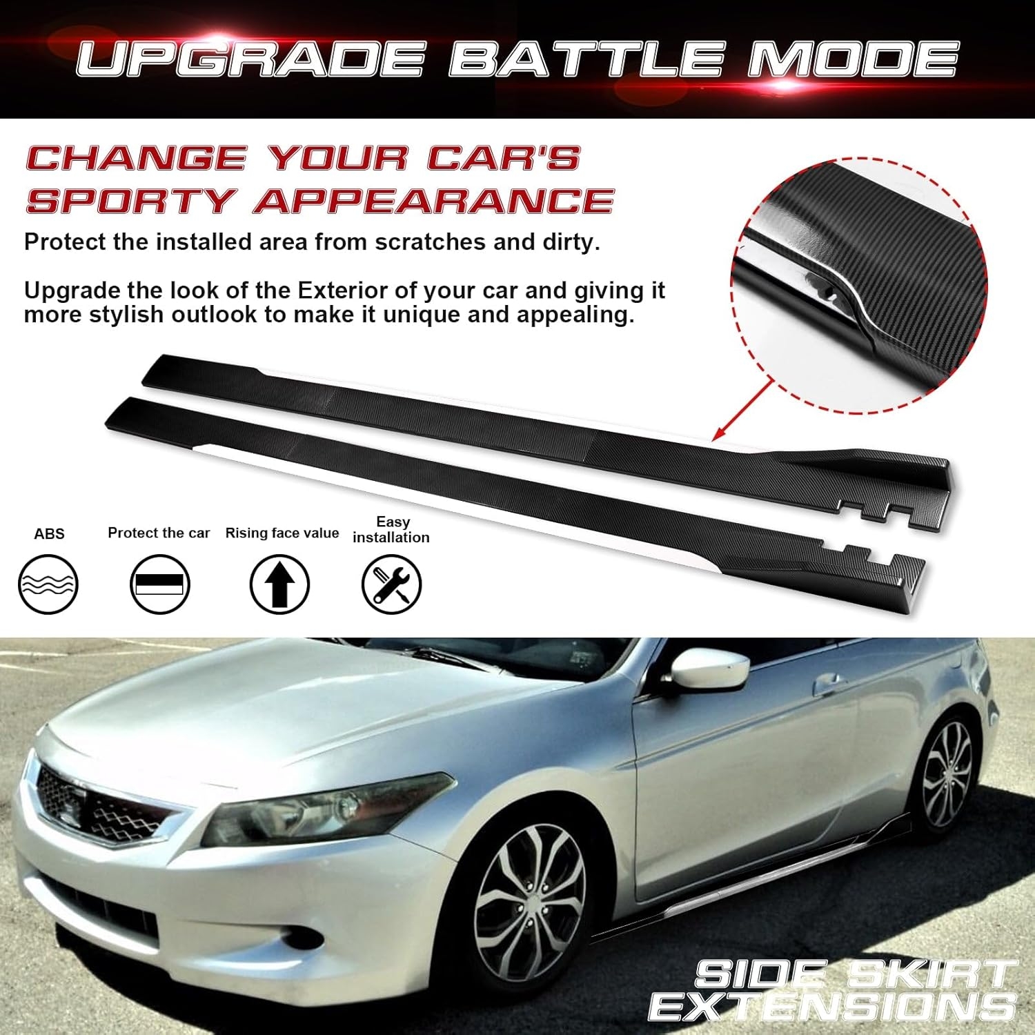 Xotic Tech Car Lower Side Skirts Protect Rocker Panel Splitter Winglets Diffuser Bottom Line Extension Body Kit Universal Fit - Image 16