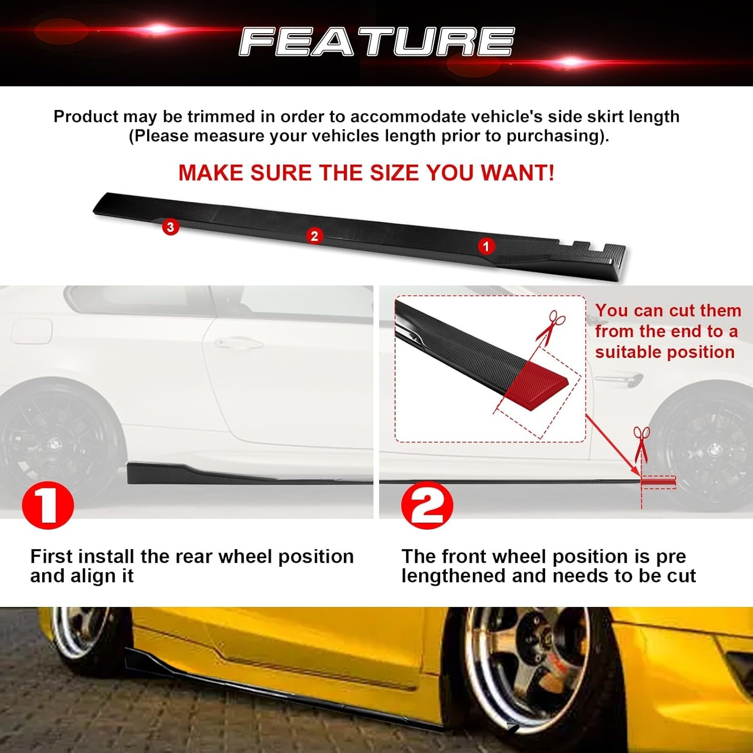 Xotic Tech Car Lower Side Skirts Protect Rocker Panel Splitter Winglets Diffuser Bottom Line Extension Body Kit Universal Fit - Image 21
