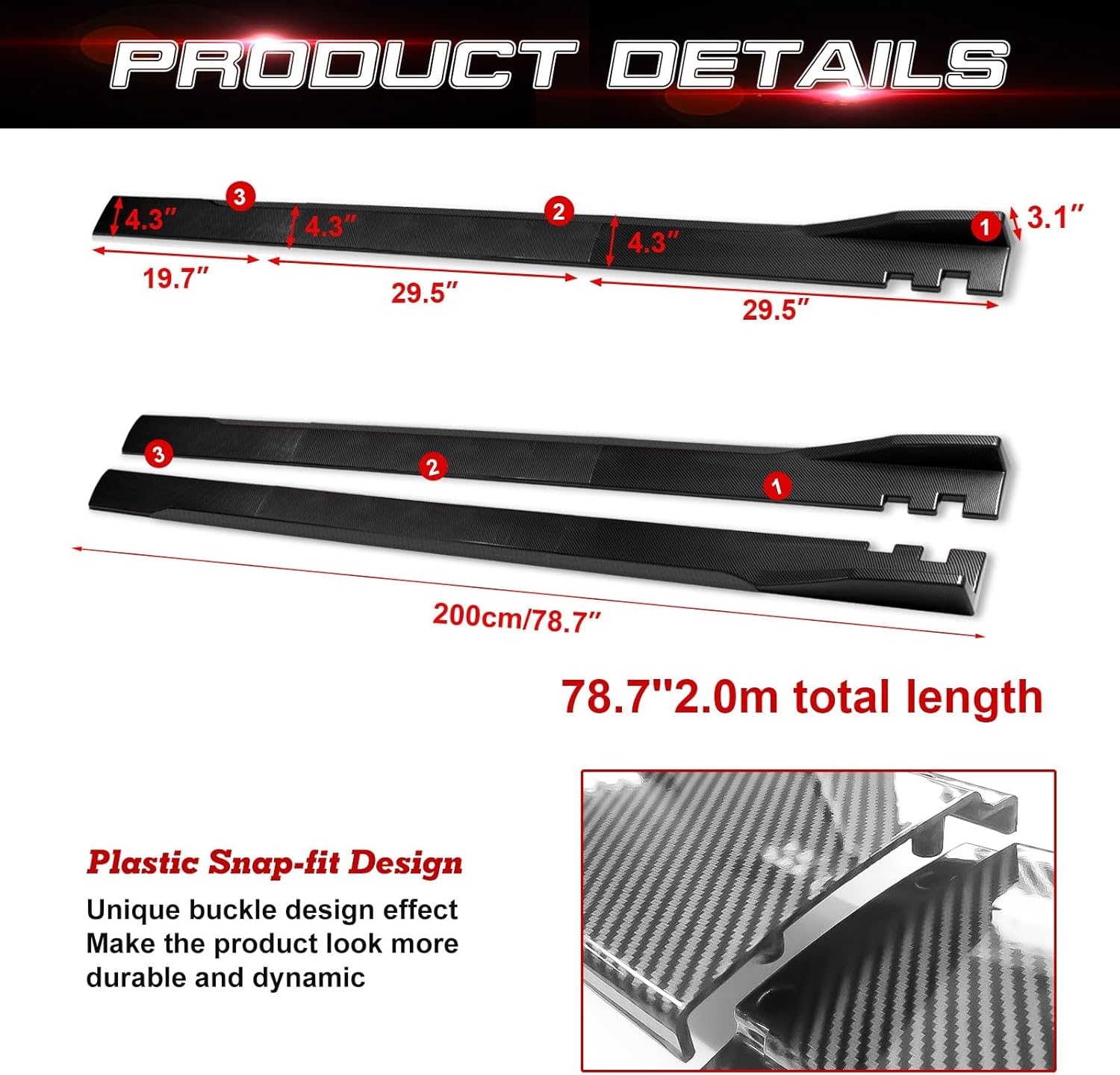 Xotic Tech Car Lower Side Skirts Protect Rocker Panel Splitter Winglets Diffuser Bottom Line Extension Body Kit Universal Fit - Image 23