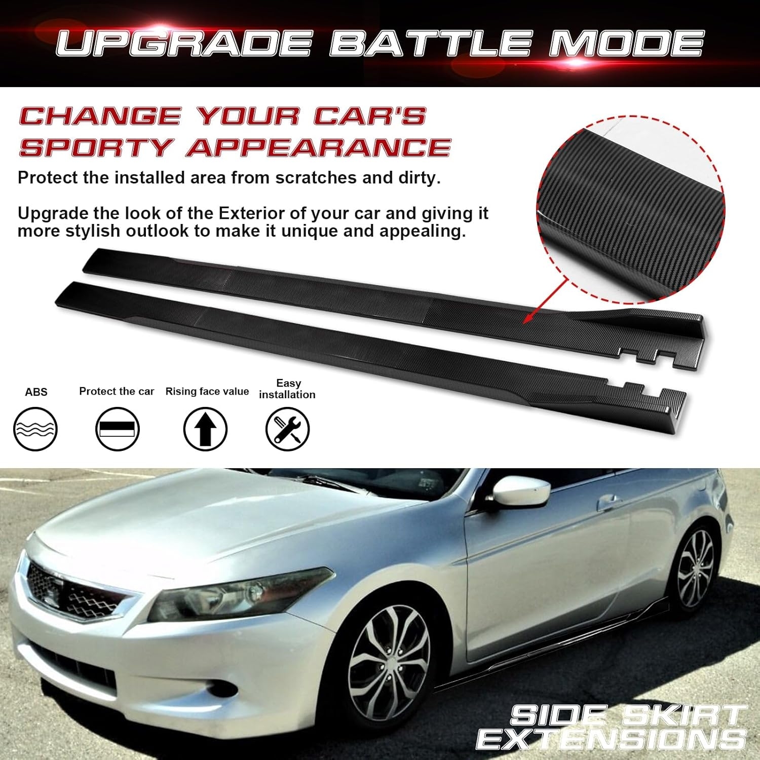 Xotic Tech Car Lower Side Skirts Protect Rocker Panel Splitter Winglets Diffuser Bottom Line Extension Body Kit Universal Fit - Image 24